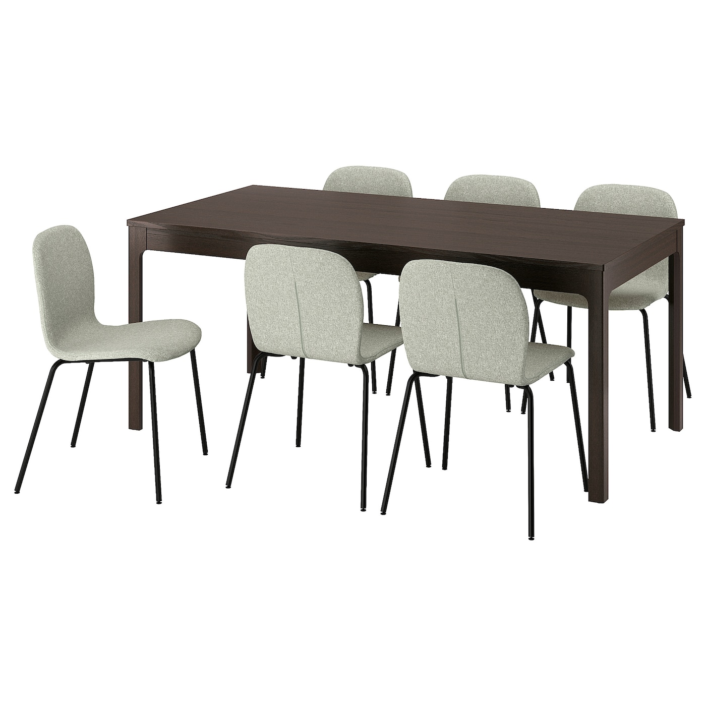 IKEA EKEDALEN / KARLPETTER stół i 6 krzeseł, ciemnobrązowy/Gunnared jasnozielony czarny, 180/240 cm