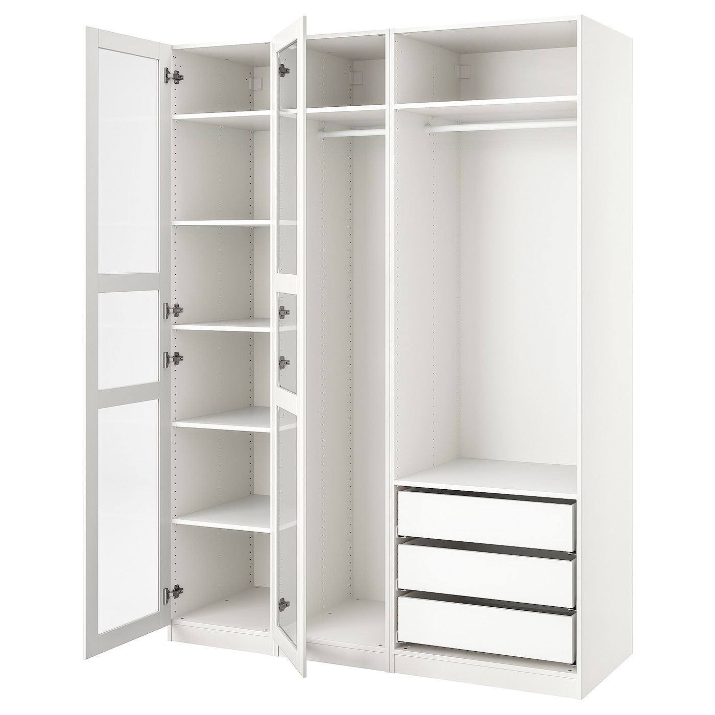 IKEA PAX / TYSSEDAL szafa, biały/białe szkło, 175x60x236 cm