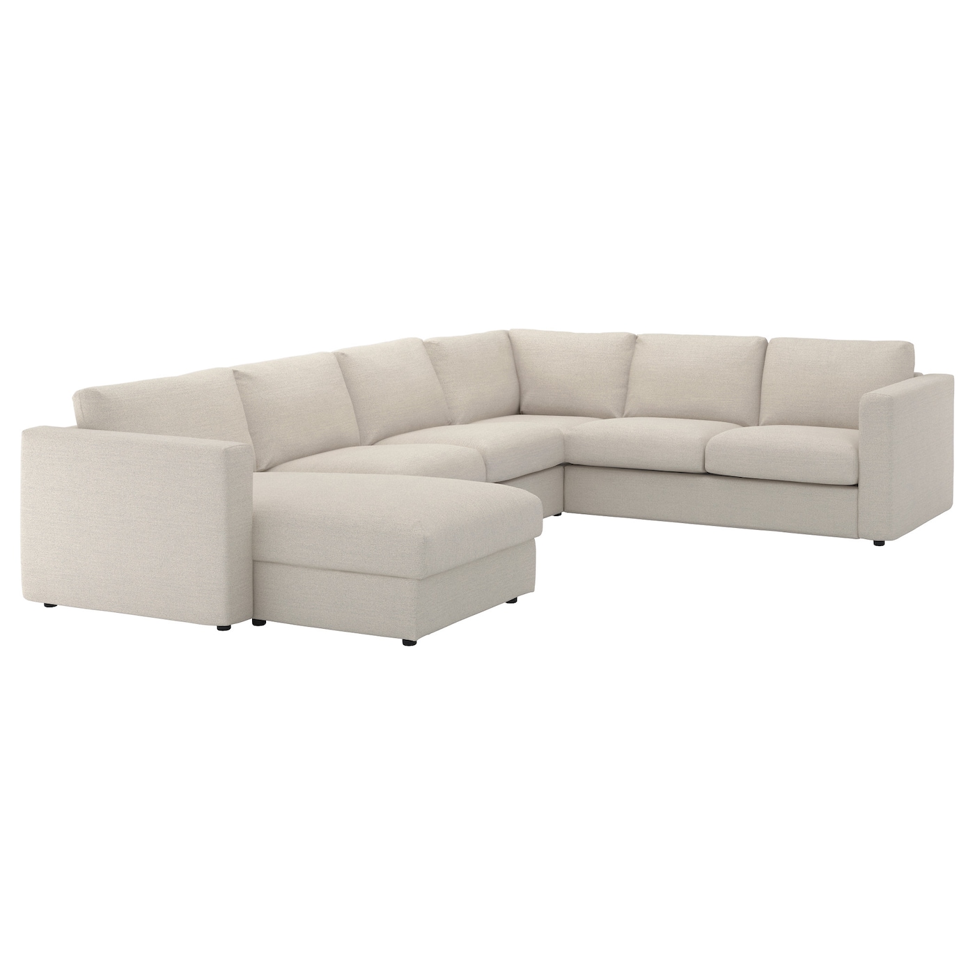 IKEA VIMLE sofa narożna 5-osobowa, z szezlongiem/Gunnared beżowy, Wysokość z poduchami oparcia: 83 cm