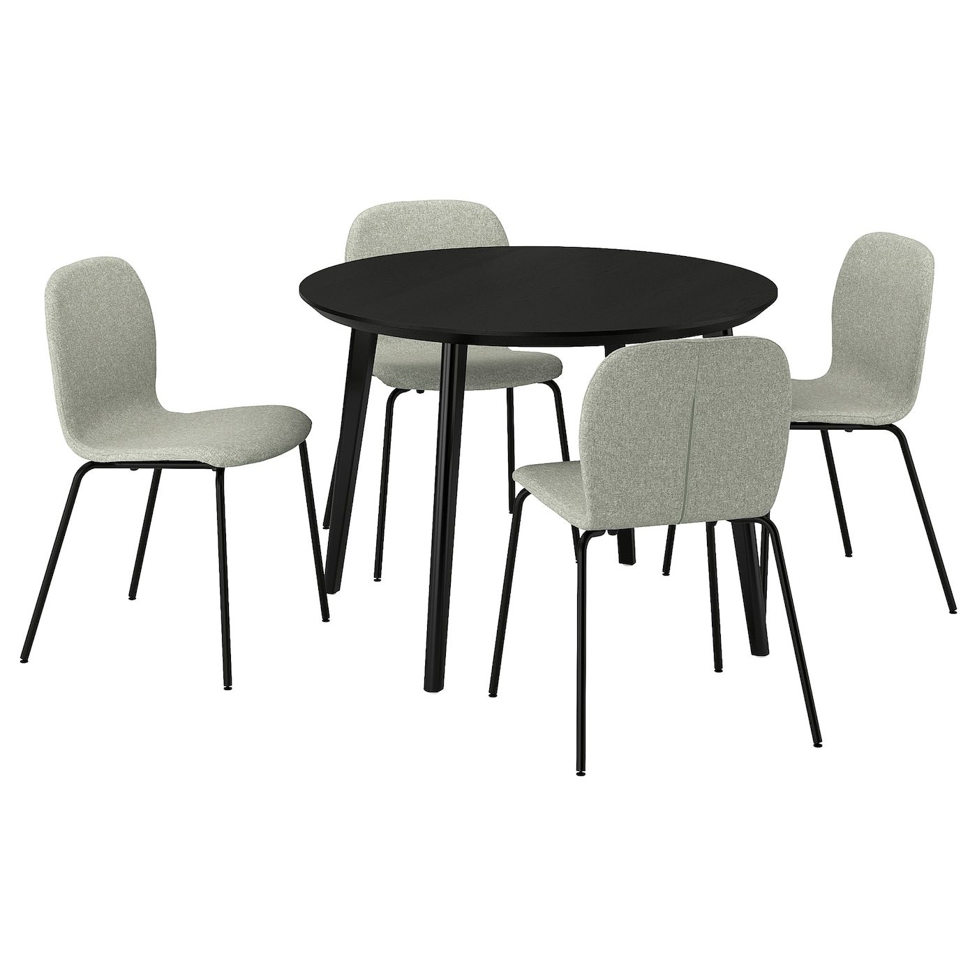 IKEA LISABO / KARLPETTER stół i 4 krzesła, czarny/Gunnared jasnozielony czarny, 105 cm