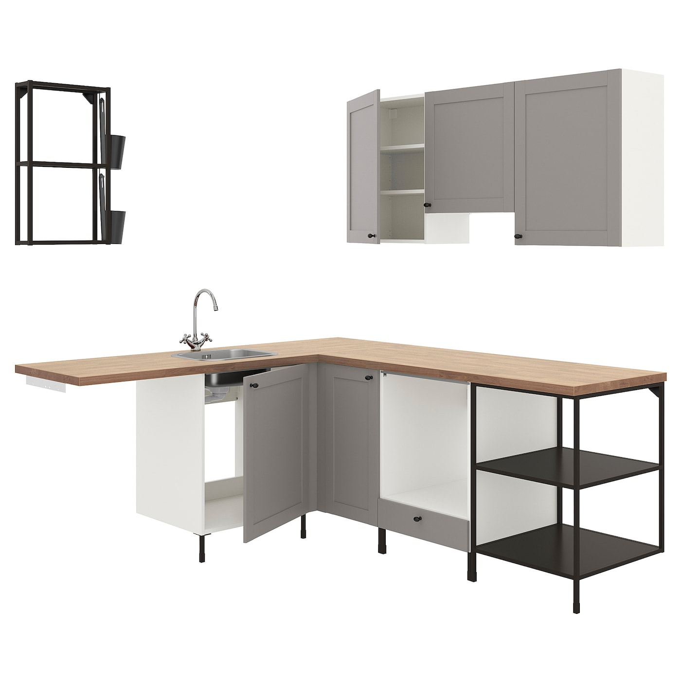 IKEA ENHET kuchnia narożna, antracyt/szary rama, Wysokość szafka wisząca: 75 cm