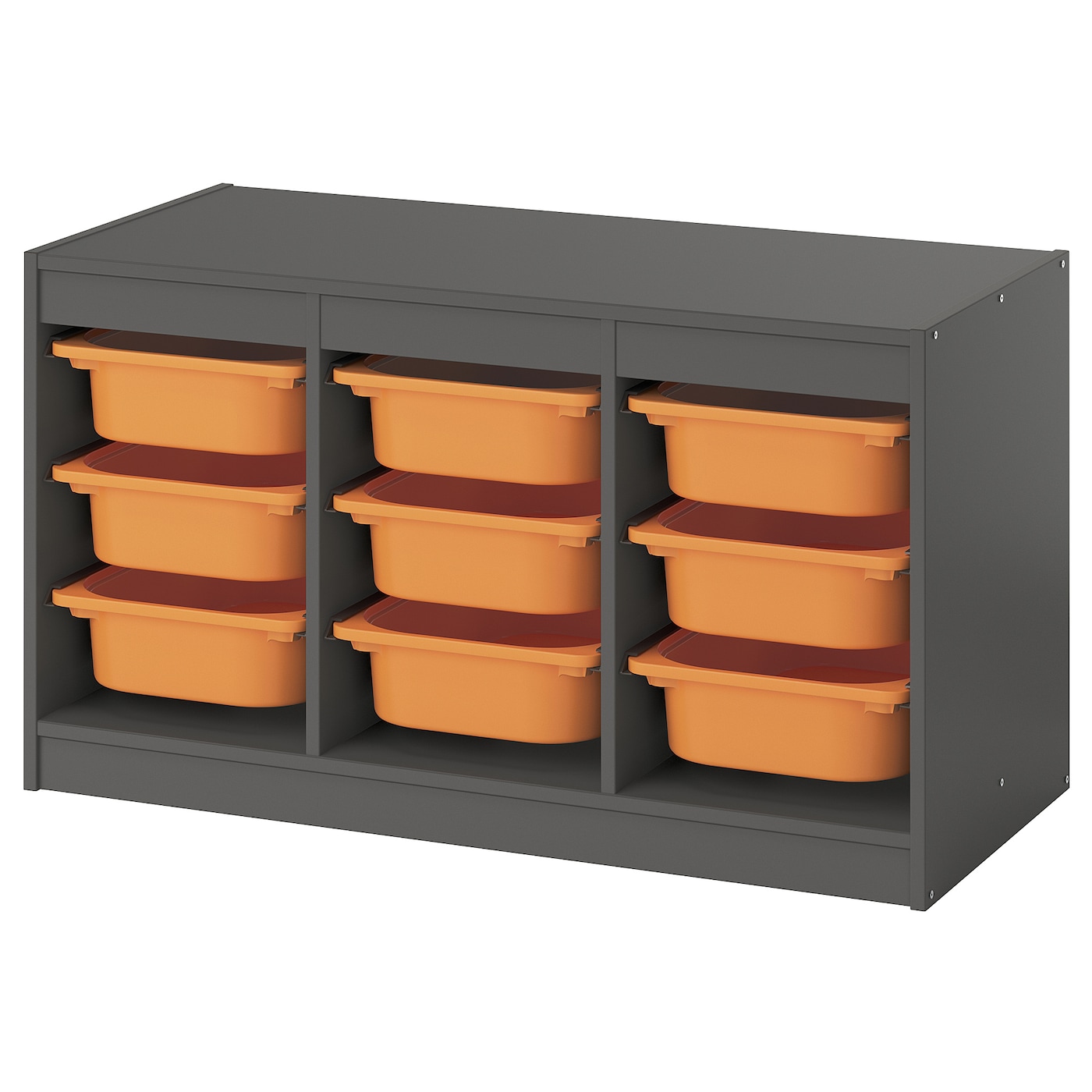IKEA TROFAST regał z pojemnikami, szary/jasnopomarańczowy, 99x44x56 cm