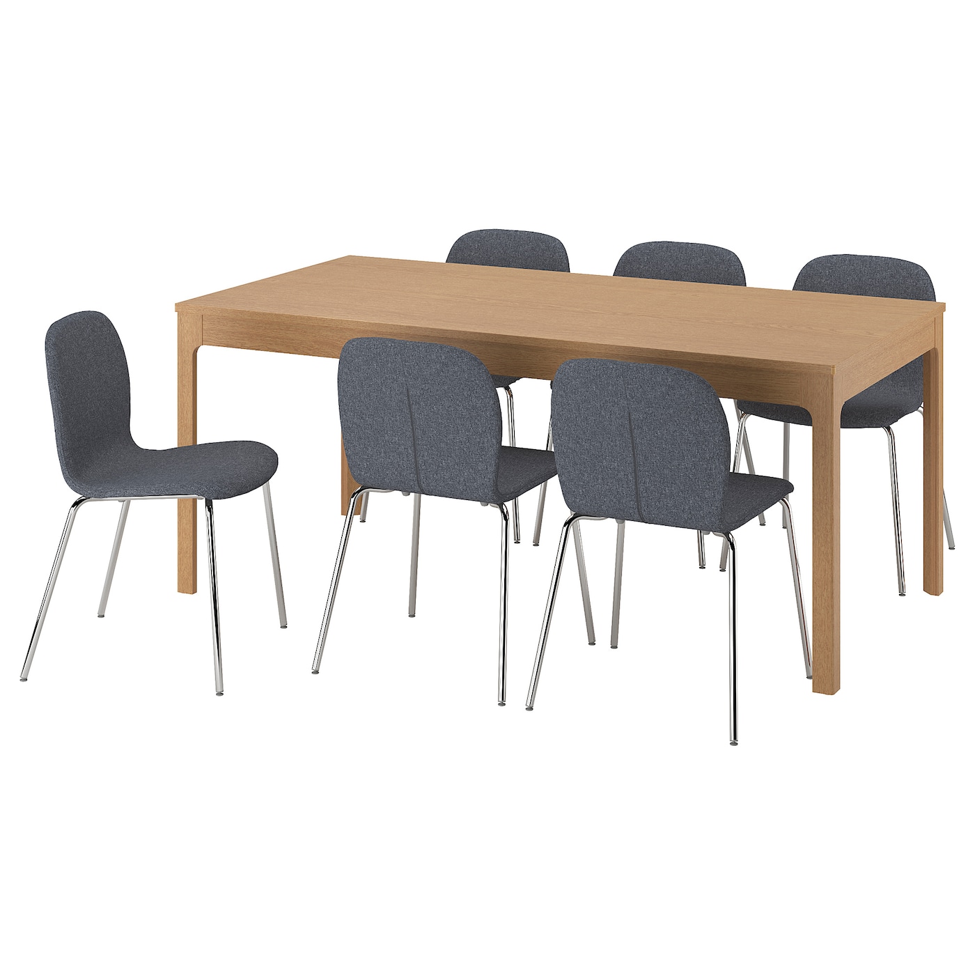 IKEA EKEDALEN / KARLPETTER stół i 6 krzeseł, dąb/Gunnared średni szary chrom, 180/240 cm