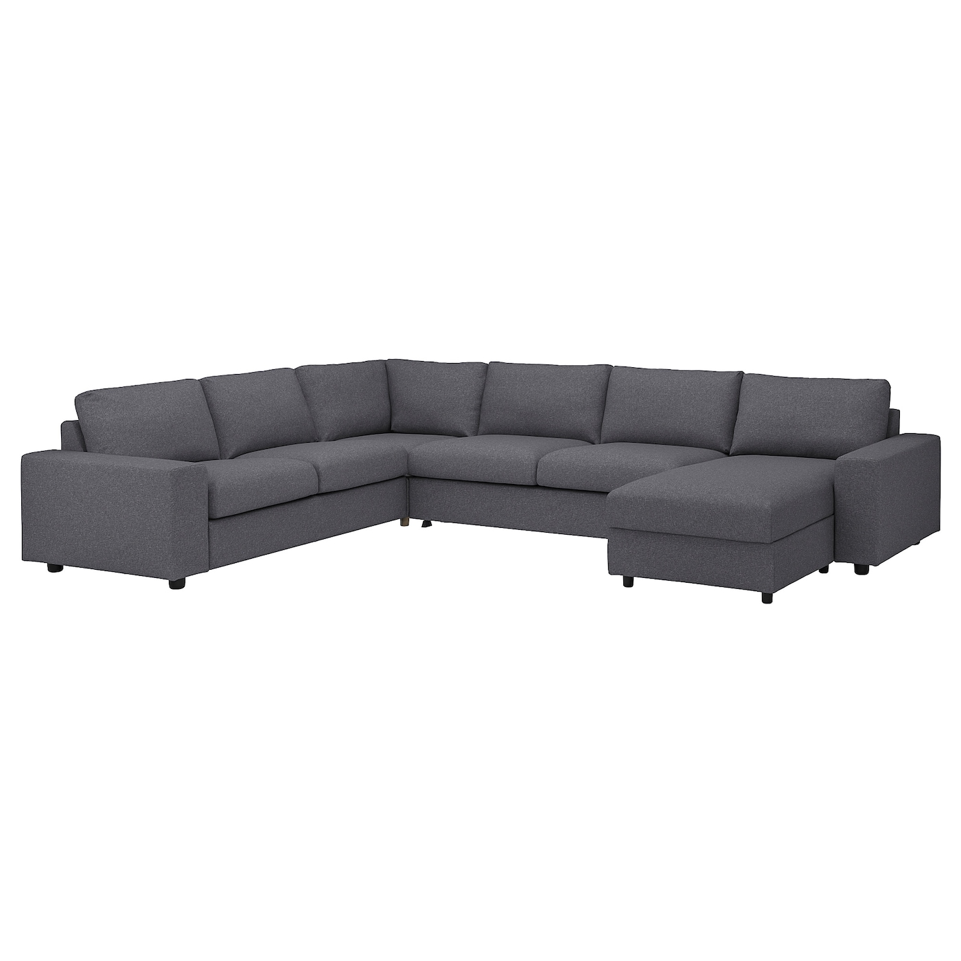 IKEA VIMLE narożna sofa rozkł. 5o z szezl, z szerokimi podłokietnikami/Gunnared średnioszary, Wysokość łóżka: 53 cm