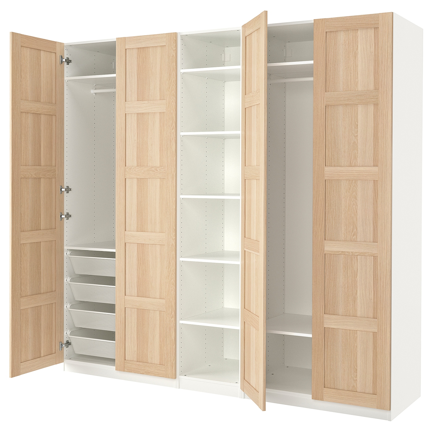 IKEA PAX / BERGSBO szafa, biały/imitacja dębu bejcowanego na biało, 250x60x236 cm
