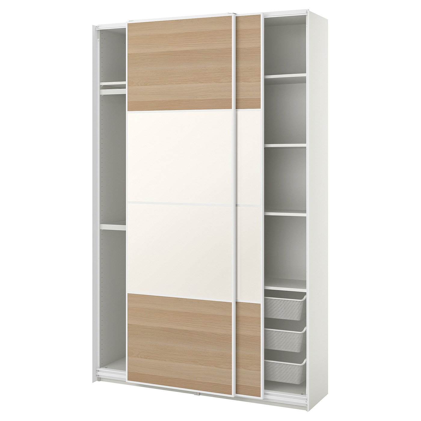 IKEA PAX / MEHAMN kombinacja szafy, biały/2str imitacja dębu bejcowanego na biało, 150x43x236 cm