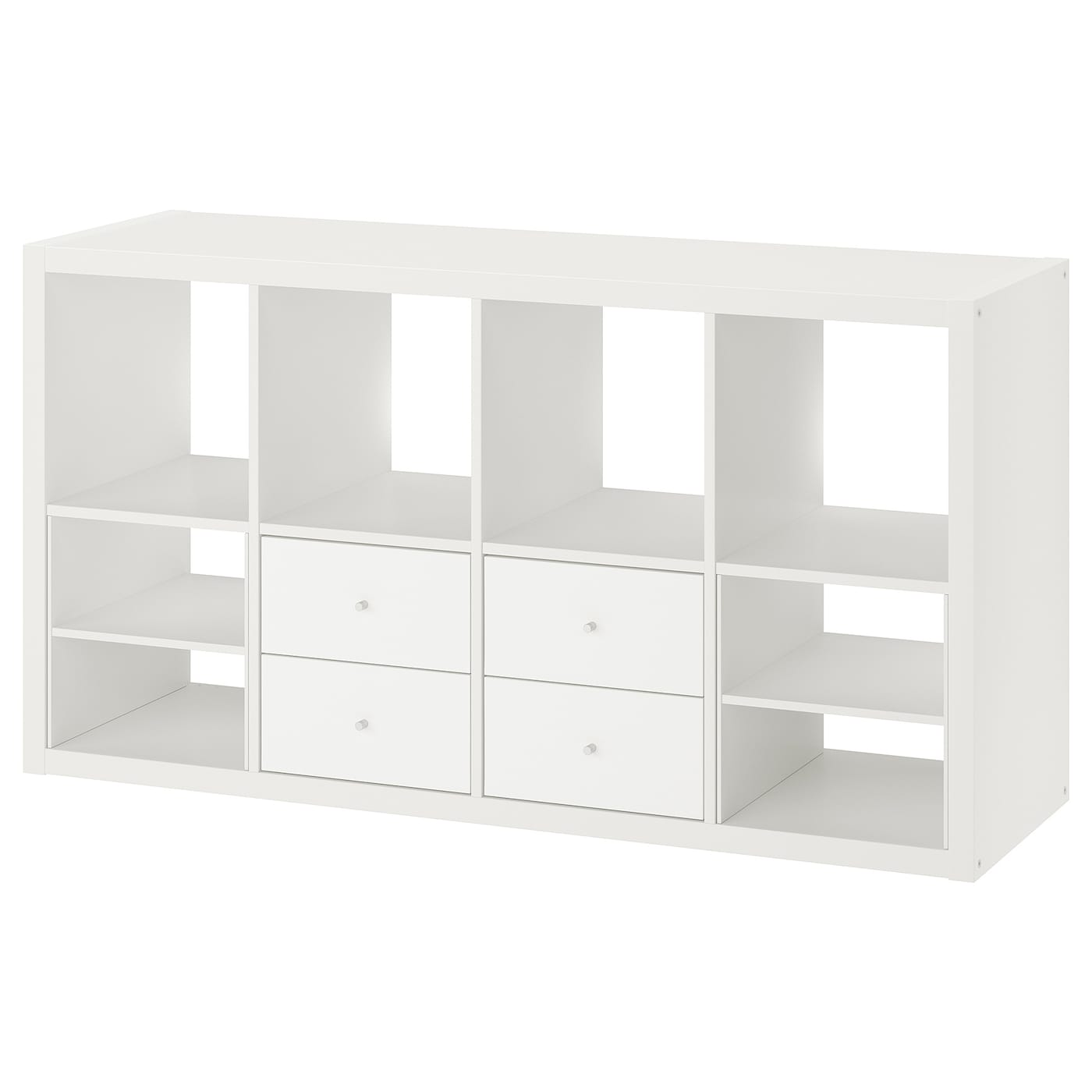 IKEA KALLAX regał, z 4 szufladami/z 2 wkładami z półką biały, 147x77 cm