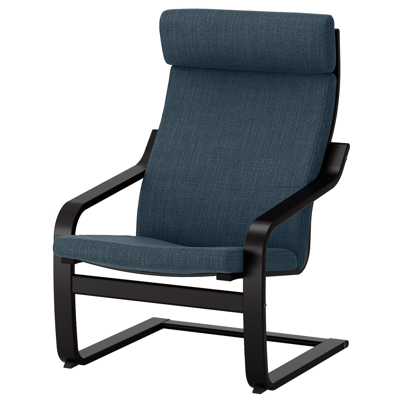 IKEA POÄNG fotel, czarnybrąz/Hillared granatowy, Szerokość: 68 cm