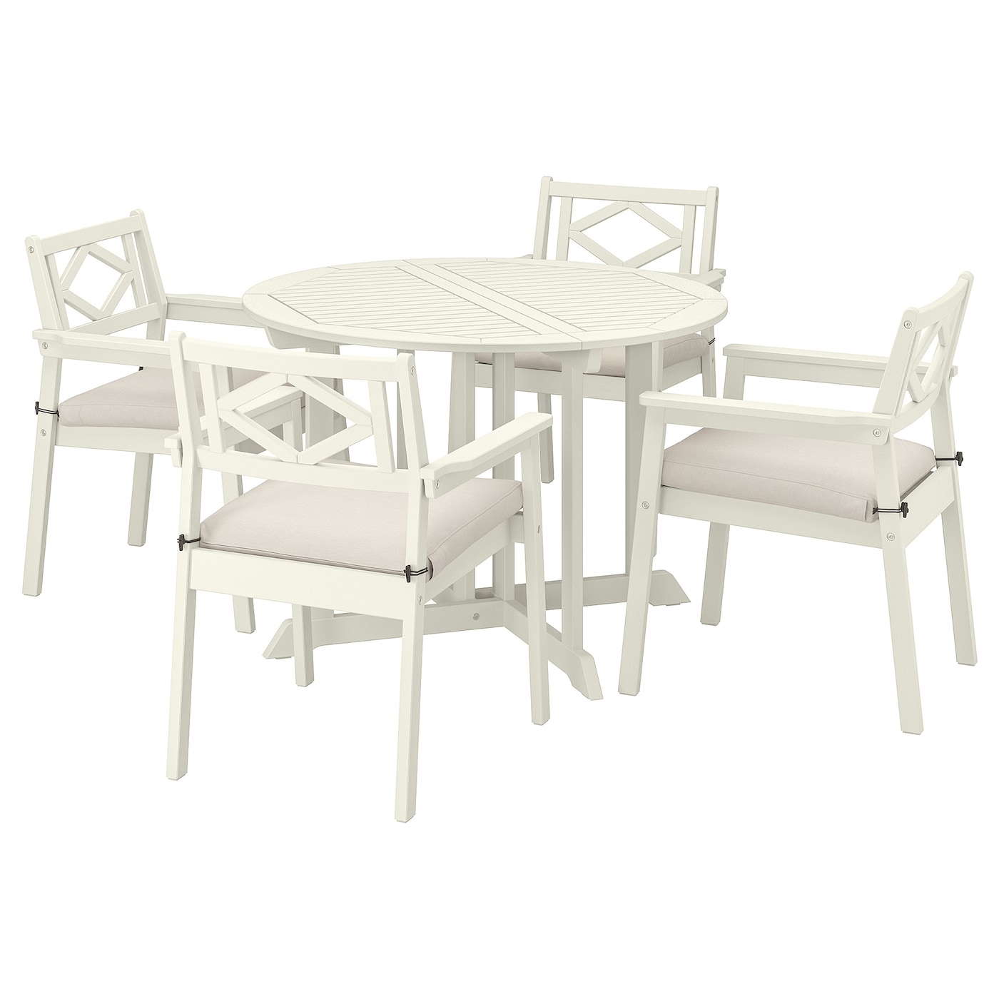IKEA BONDHOLMEN stół+4 krzesła z podłok, na zew, Bondholmen biały/beżowy/Frösön/Duvholmen beżowy