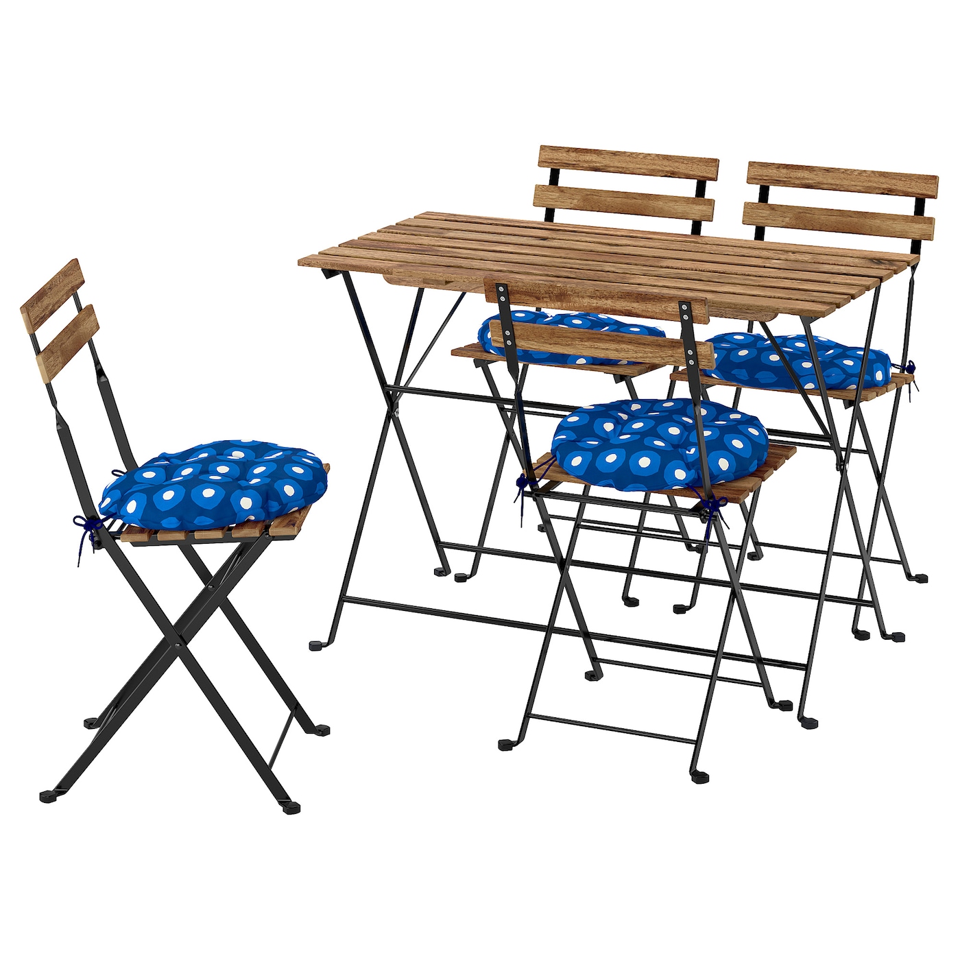 IKEA TÄRNÖ stół+4 krzeseł, na zewnątrz, Tärnö składany czarny/jasnobrązowa bejca/składany Klösan granatowy, 100x54 cm