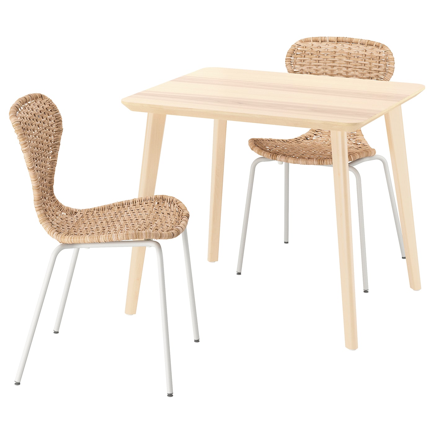 IKEA LISABO / ÄLVSTA stół i 2 krzesła, okleina jesionowa/rattan biały, 88x78 cm