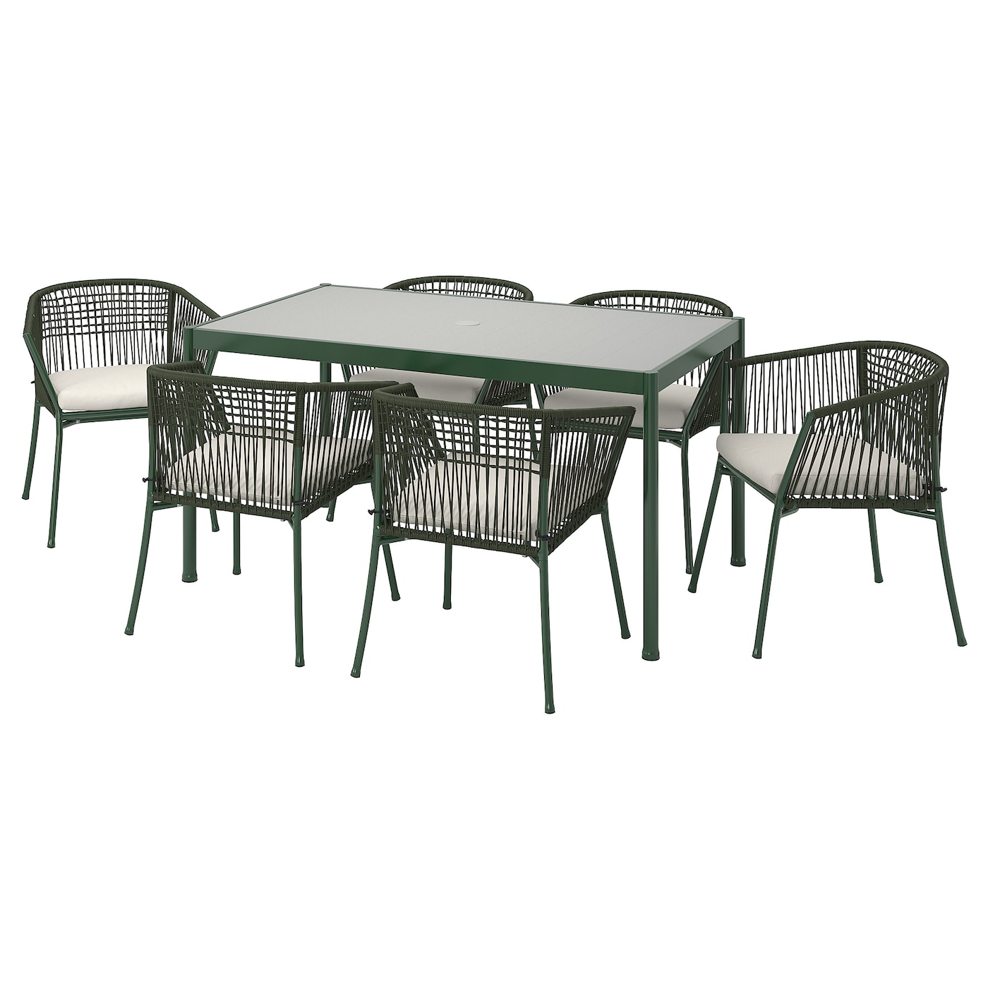 IKEA SEGERÖN stół+6 krzeseł z podłok, na zew, Segerön ciemnozielony/Frösön/Duvholmen beżowy, 147 cm