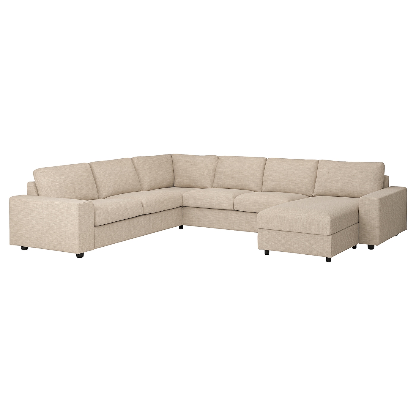 IKEA VIMLE narożna sofa 5o z szezl, z szerokimi podłokietnikami/Hillared beżowy, Wysokość z poduchami oparcia: 83 cm