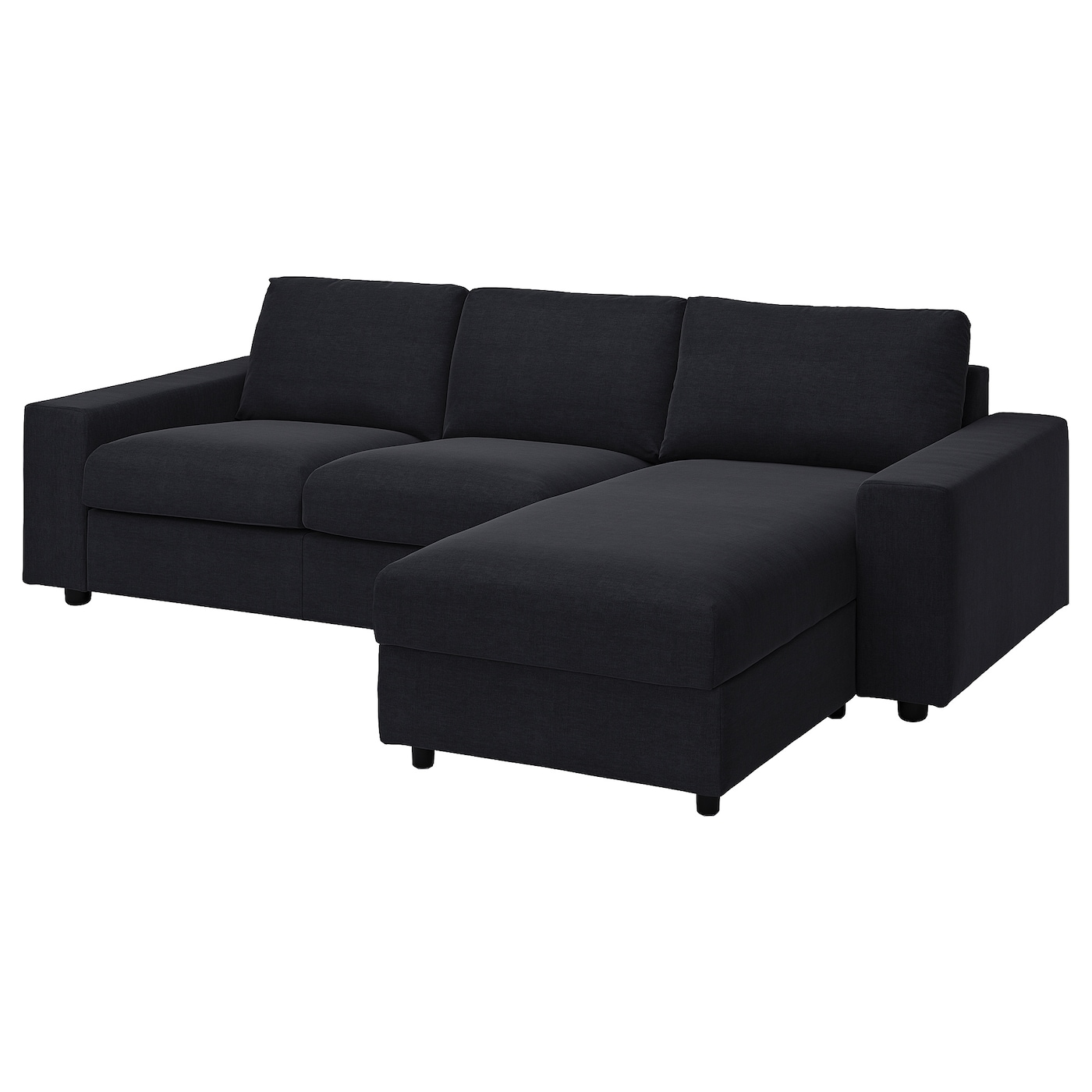 IKEA VIMLE sofa 3-osobowa z szezlongiem, z szerokimi podłokietnikami Saxemara/czarnoniebieski, Wysokość z poduchami oparcia: 83 cm