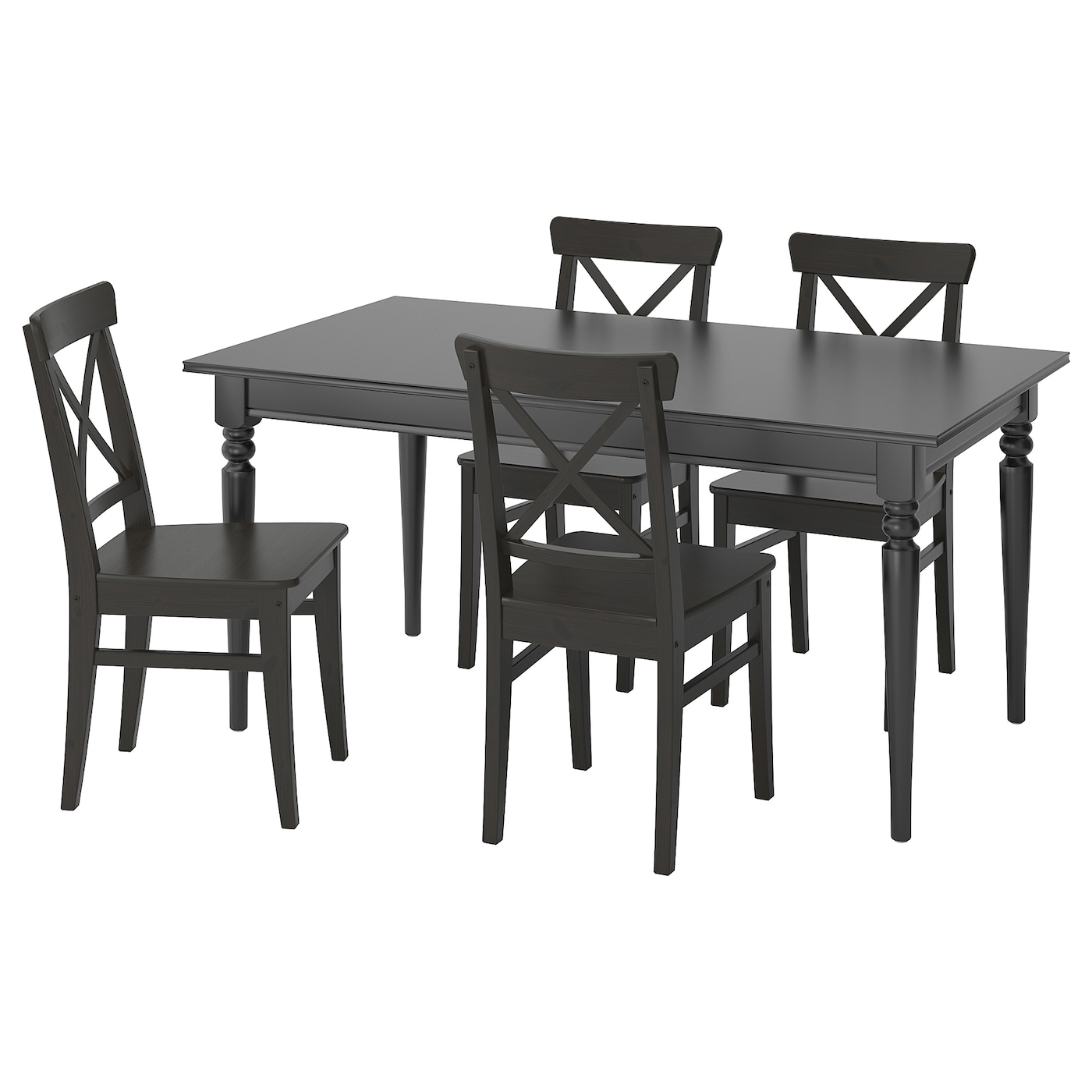 IKEA INGATORP / INGOLF stół i 4 krzesła, czarny/brązowoczarny, 155/215 cm