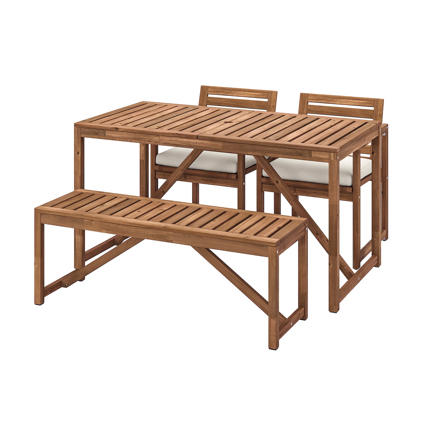 IKEA NÄMMARÖ stół+2 krzesła+ława, na zewnątrz, Nämmarö bejca jasnobrązowa/Frösön/Duvholmen beżowy
