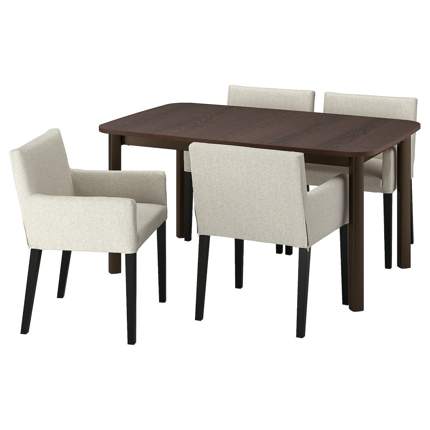 IKEA STRANDTORP / MÅRENÄS stół i 4 krzesła, brązowy/Gunnared beż czarny, 150/205/260 cm