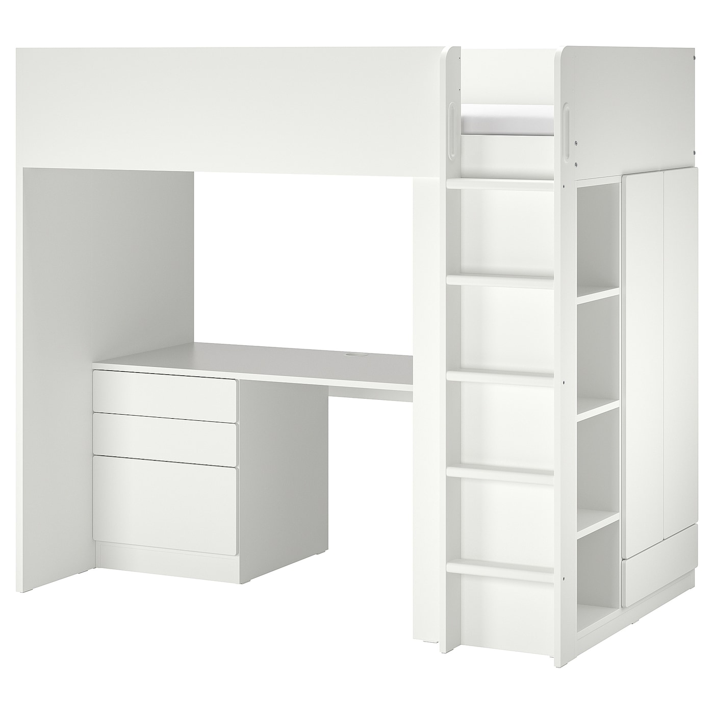 IKEA SMÅSTAD łóżko na antresoli, biały biały/z biurkiem z 4 szufladami, 90x200 cm