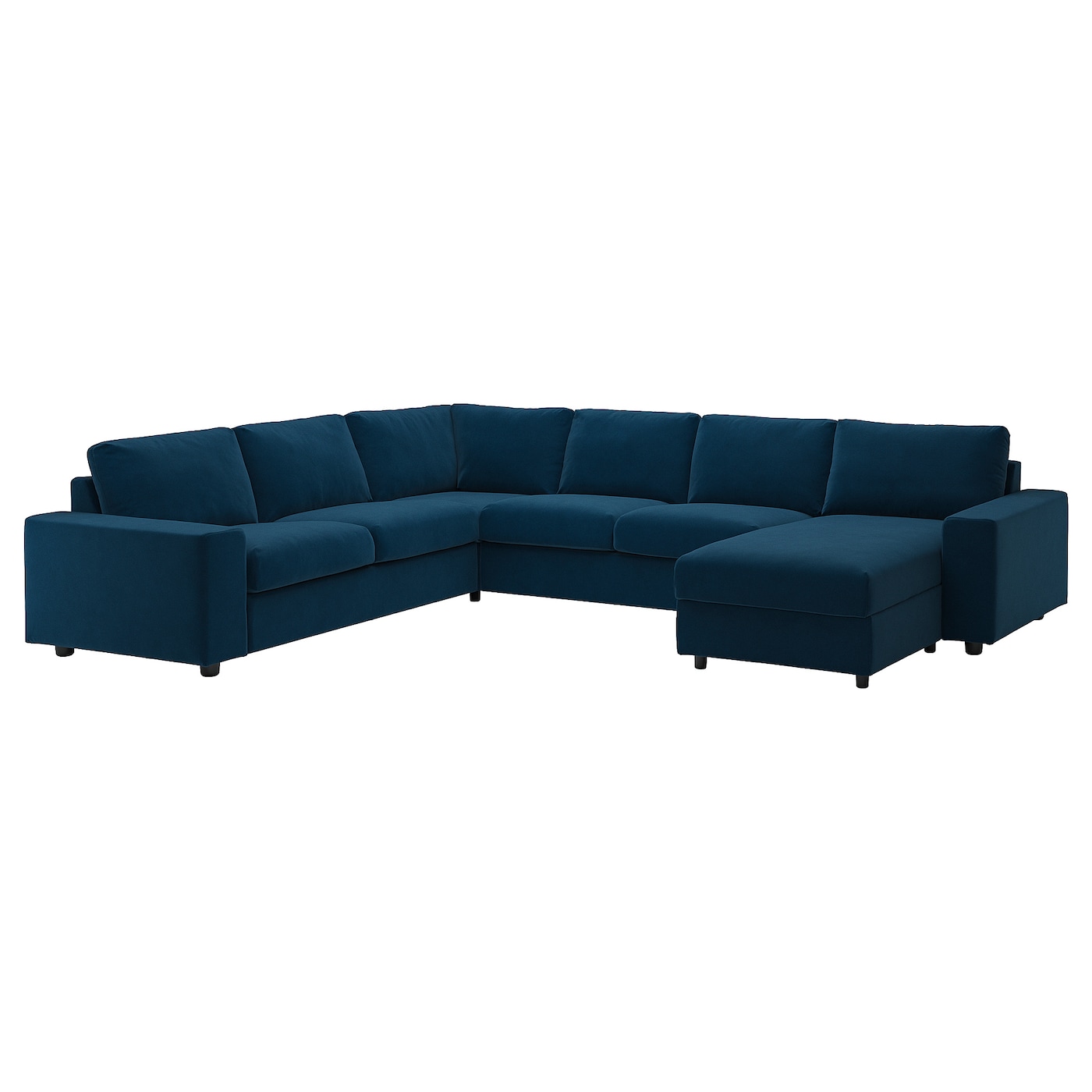 IKEA VIMLE narożna sofa rozkł. 5o z szezl, z szerokimi podłokietnikami/Djuparp ciemnozielononiebieski, Wysokość łóżka: 53 cm