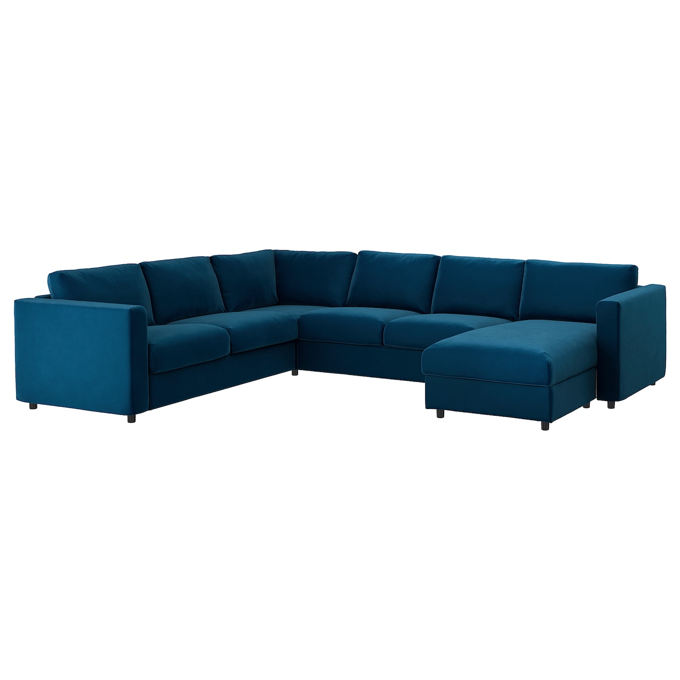 IKEA VIMLE sofa narożna 5-osobowa, z szezlongiem/Djuparp ciemnozielononiebieski, Wysokość z poduchami oparcia: 83 cm
