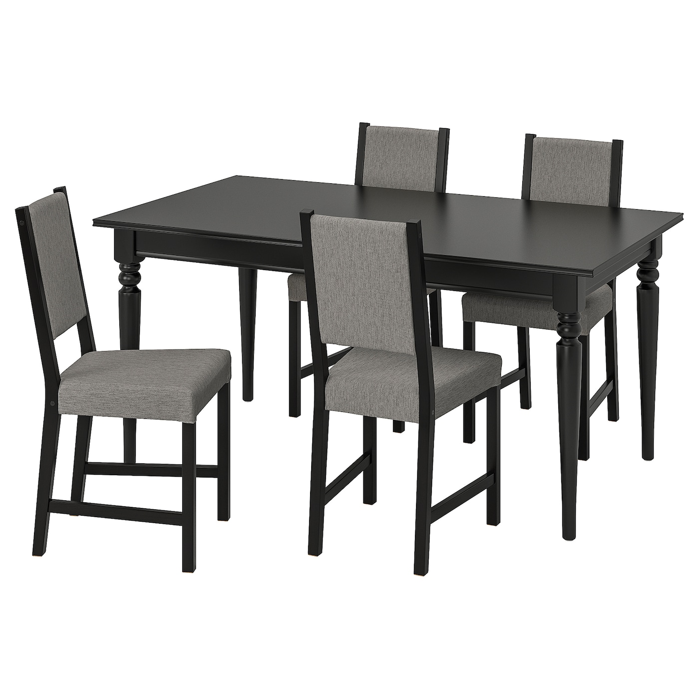 IKEA INGATORP / STEFAN stół i 4 krzesła, czarny/Knisa szary/beż, 155/215 cm
