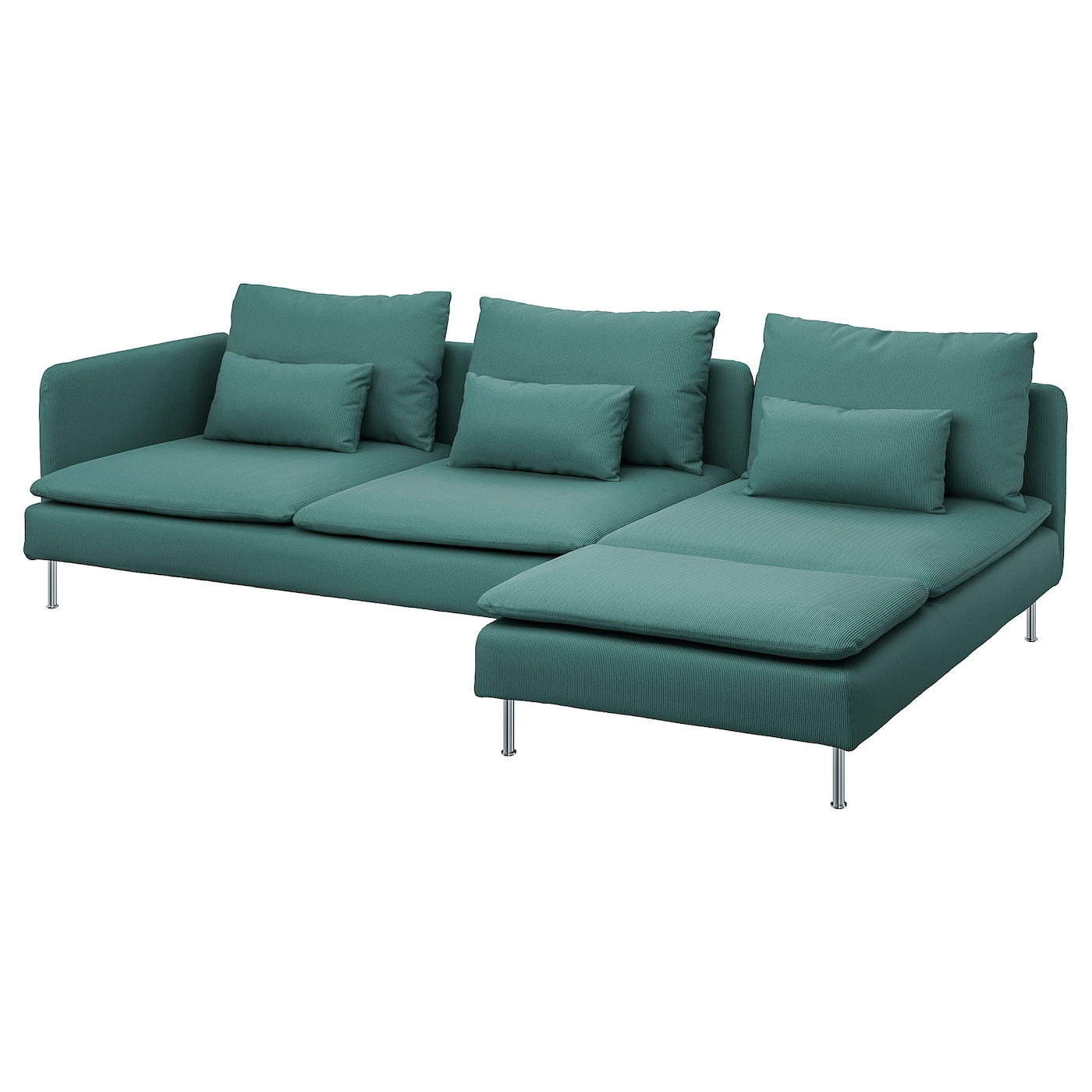 IKEA SÖDERHAMN sofa 4-osobowa z szezlongiem, i otwarty koniec Kelinge/szaroturkusowy, Szerokość: 285 cm