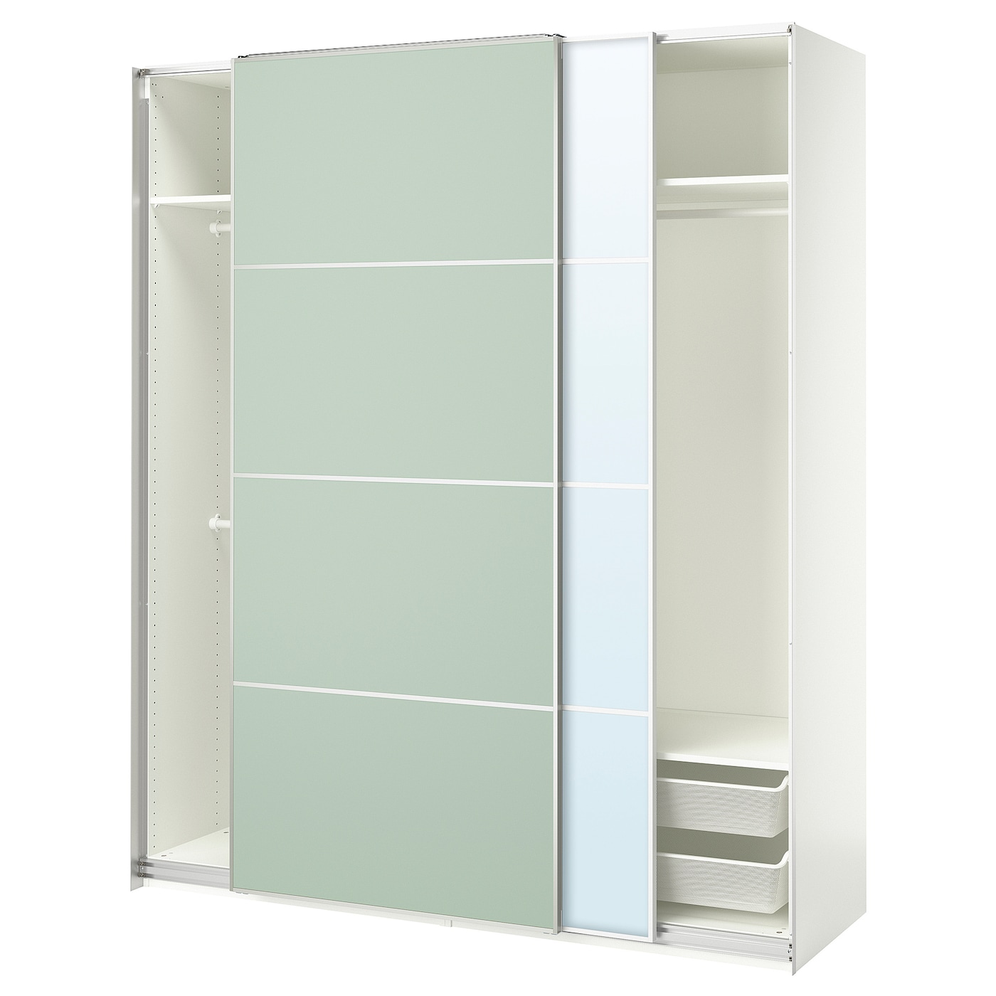 IKEA PAX / MEHAMN/AULI szafa z przesuwanymi drzwiami, biały 2str/jasnozielony lustro, 200x66x236 cm