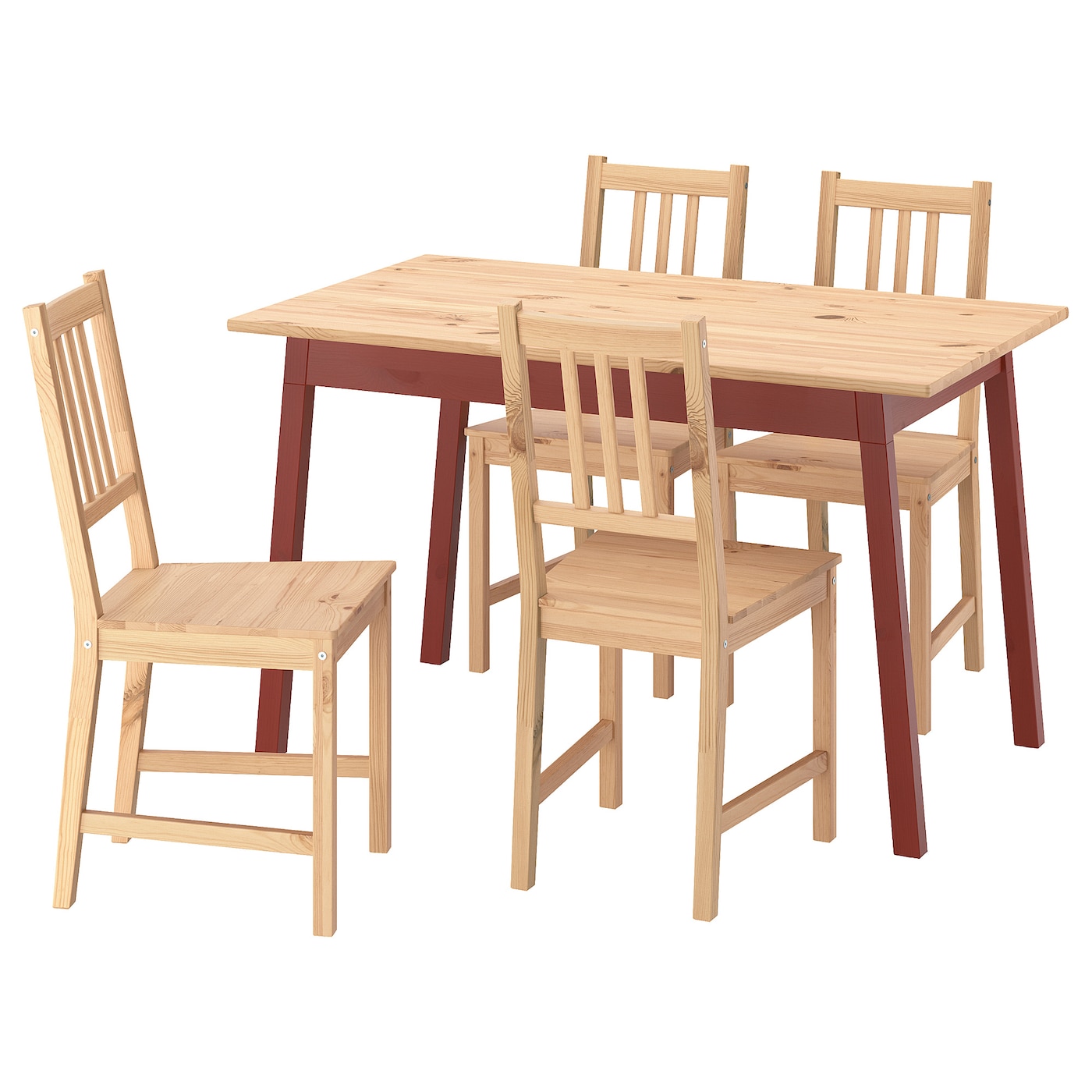 IKEA PINNTORP / PINNTORP stół i 4 krzesła, bejca jasnobrązowa czerwona bejca/bejca jasnobrązowa, 125 cm