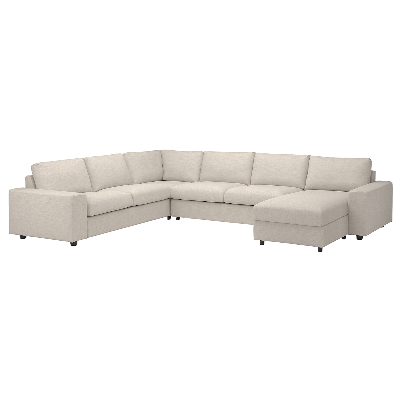 IKEA VIMLE narożna sofa rozkł. 5o z szezl, z szerokimi podłokietnikami/Gunnared beżowy, Wysokość łóżka: 53 cm
