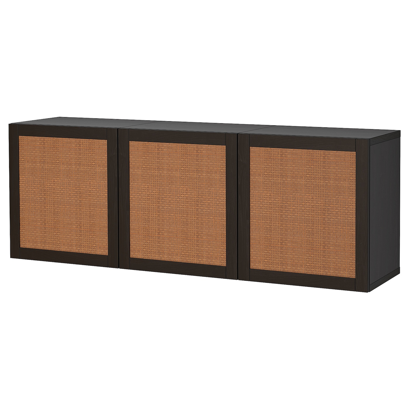 IKEA BESTÅ kombinacja szafek ściennych, czarnybrąz Studsviken/ciemnobrązowy wyplatana topola, 180x42x64 cm