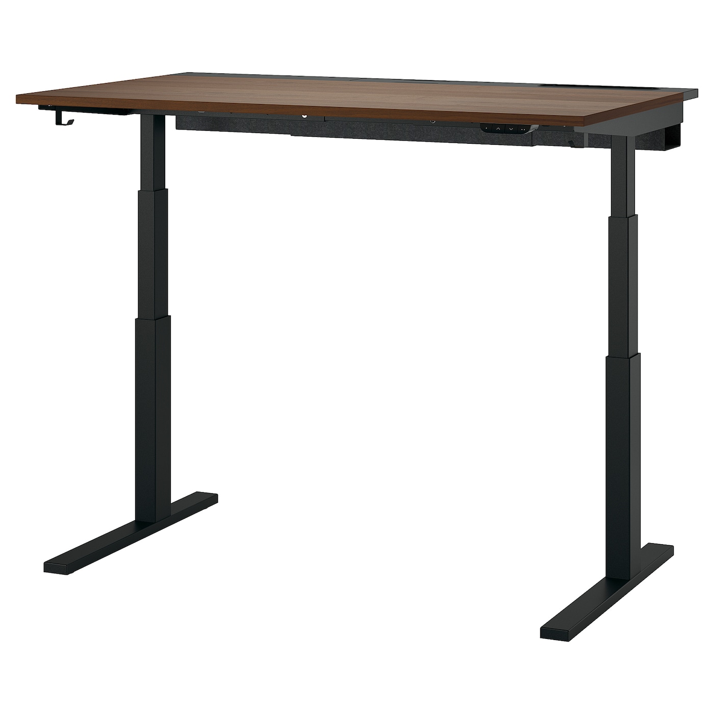 IKEA MITTZON biurko z regulacją wysokości, elektryczny okleina orzechowa/czarny, 140x80 cm