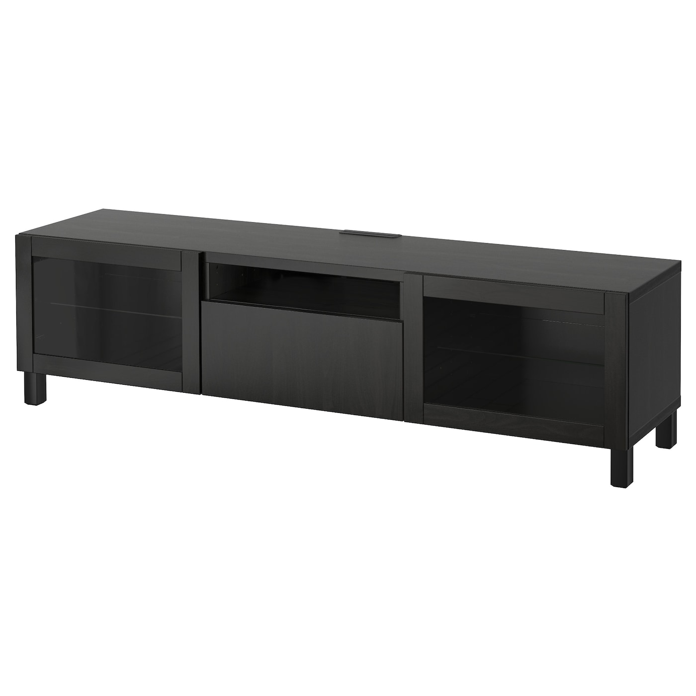 IKEA BESTÅ szafka pod TV, czarnybrąz/Lappviken/Stubbarp czarnobrązowe szkło przezroczyste, 180x42x48 cm