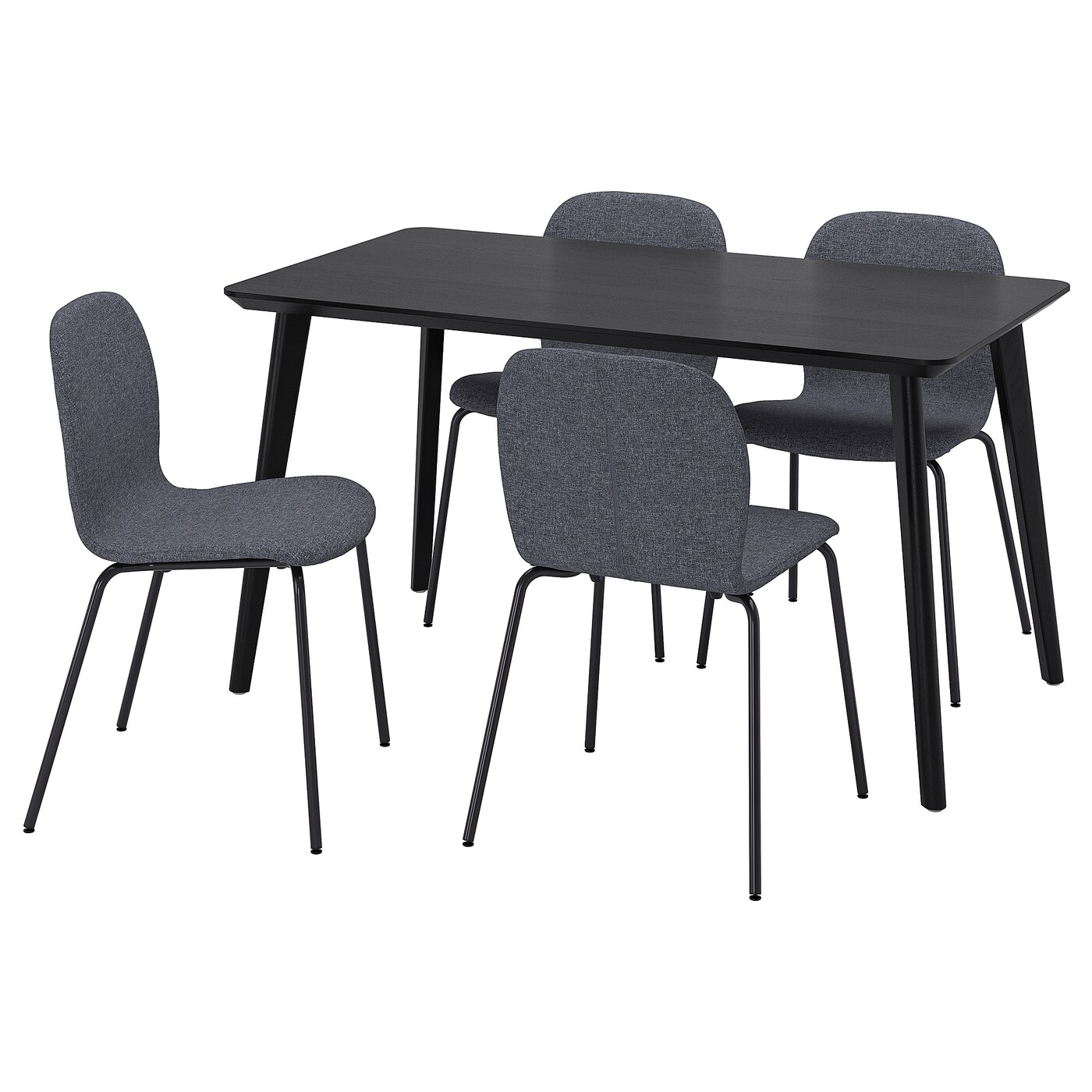 IKEA LISABO / KARLPETTER stół i 4 krzesła, czarny/Gunnared średni szary czarny, 140x78 cm