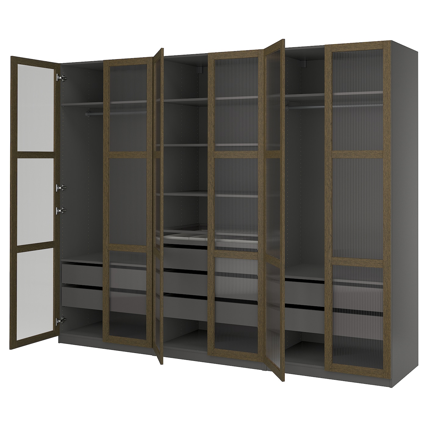 IKEA PAX / TONSTAD kombinacja szafy, ciemnoszary brązowy/bejcowana okleina dębowa szkło, 300x60x236 cm