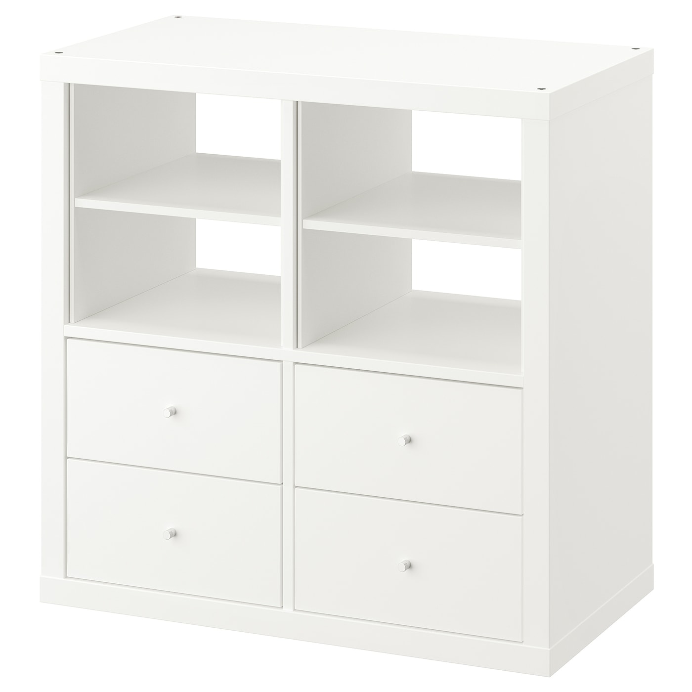 IKEA KALLAX regał, z 4 szufladami/z 2 wkładami z półką biały, 77x77 cm