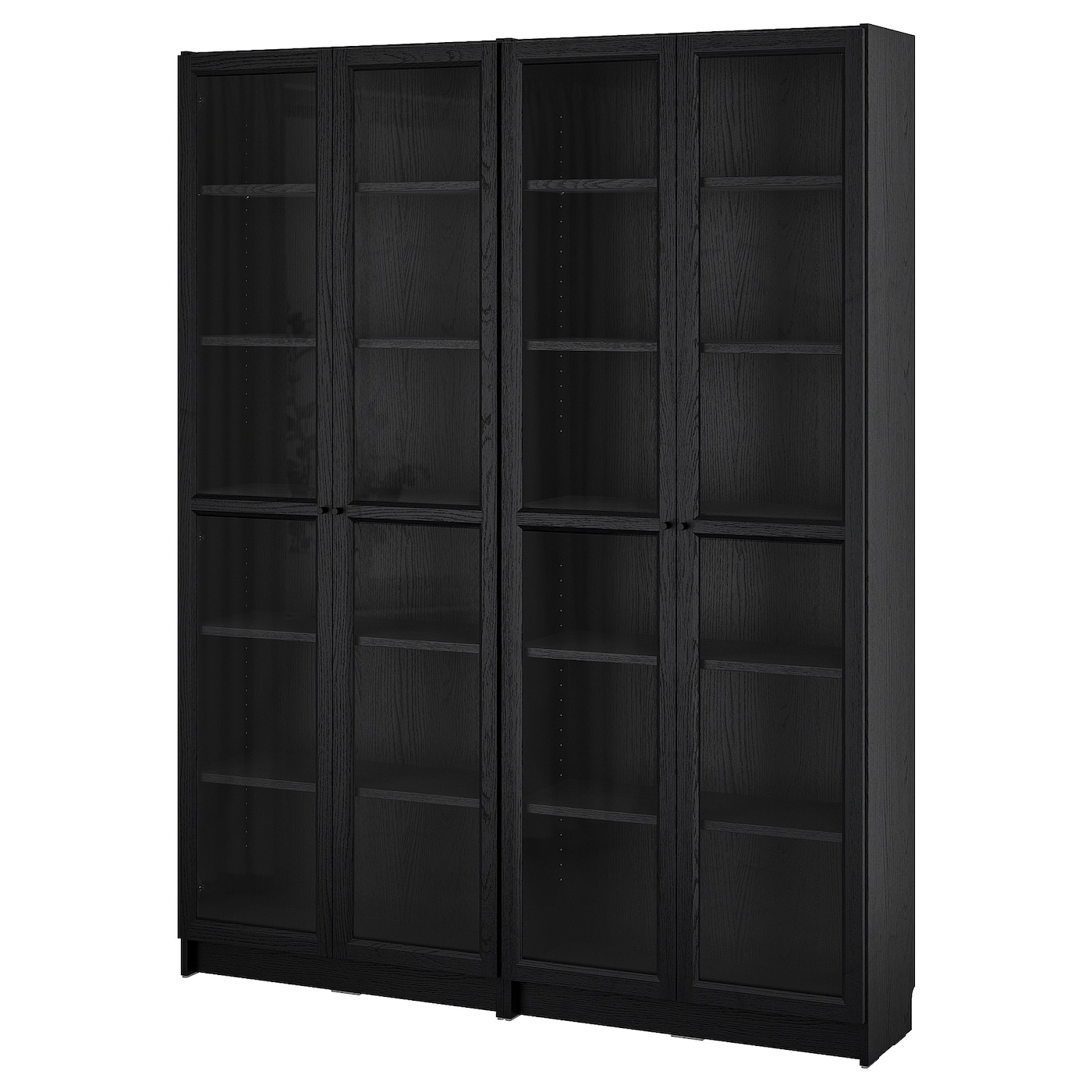 IKEA BILLY / OXBERG kombinacja regałowa szklane drzwi, czarny imit. dębu, 160x202 cm