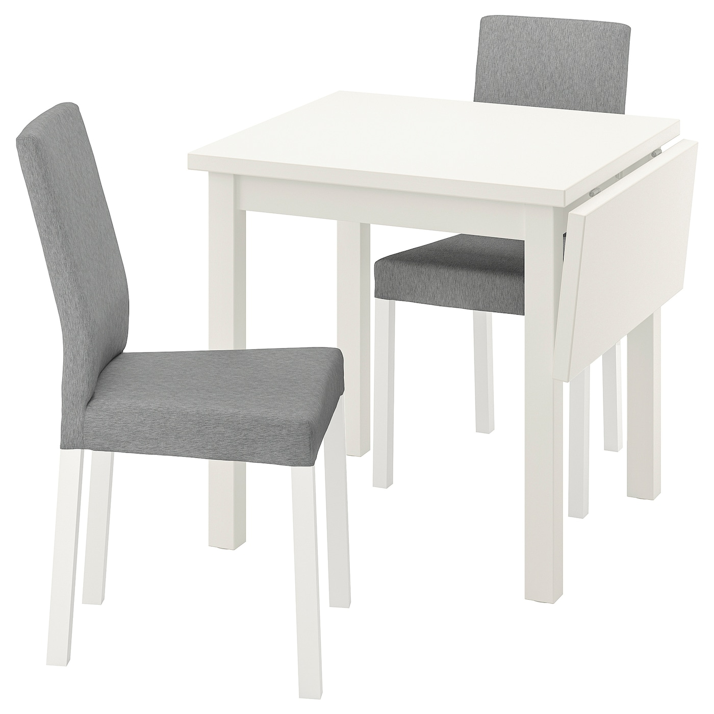 IKEA NORDVIKEN / KÄTTIL stół i 2 krzesła, biały/Knisa jasnoszary, 74/104 cm
