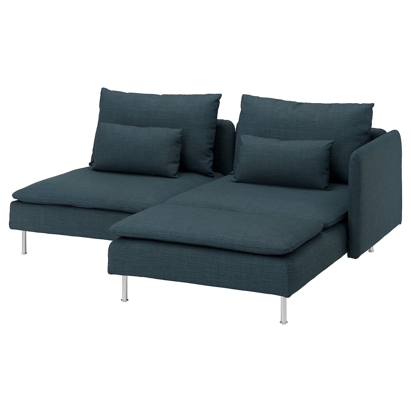 IKEA SÖDERHAMN sofa 2-osobowa, z szezlongiem z podłokietnikiem/Hillared granatowy, Wysokość z poduchami oparcia: 83 cm