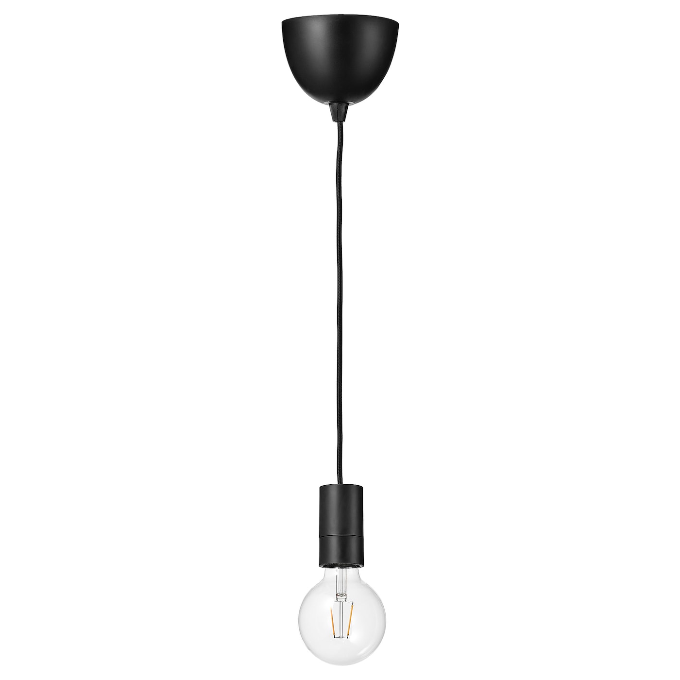 IKEA SUNNEBY / LUNNOM lampa wisząca z żarówką, czarny kula/przezroczysta