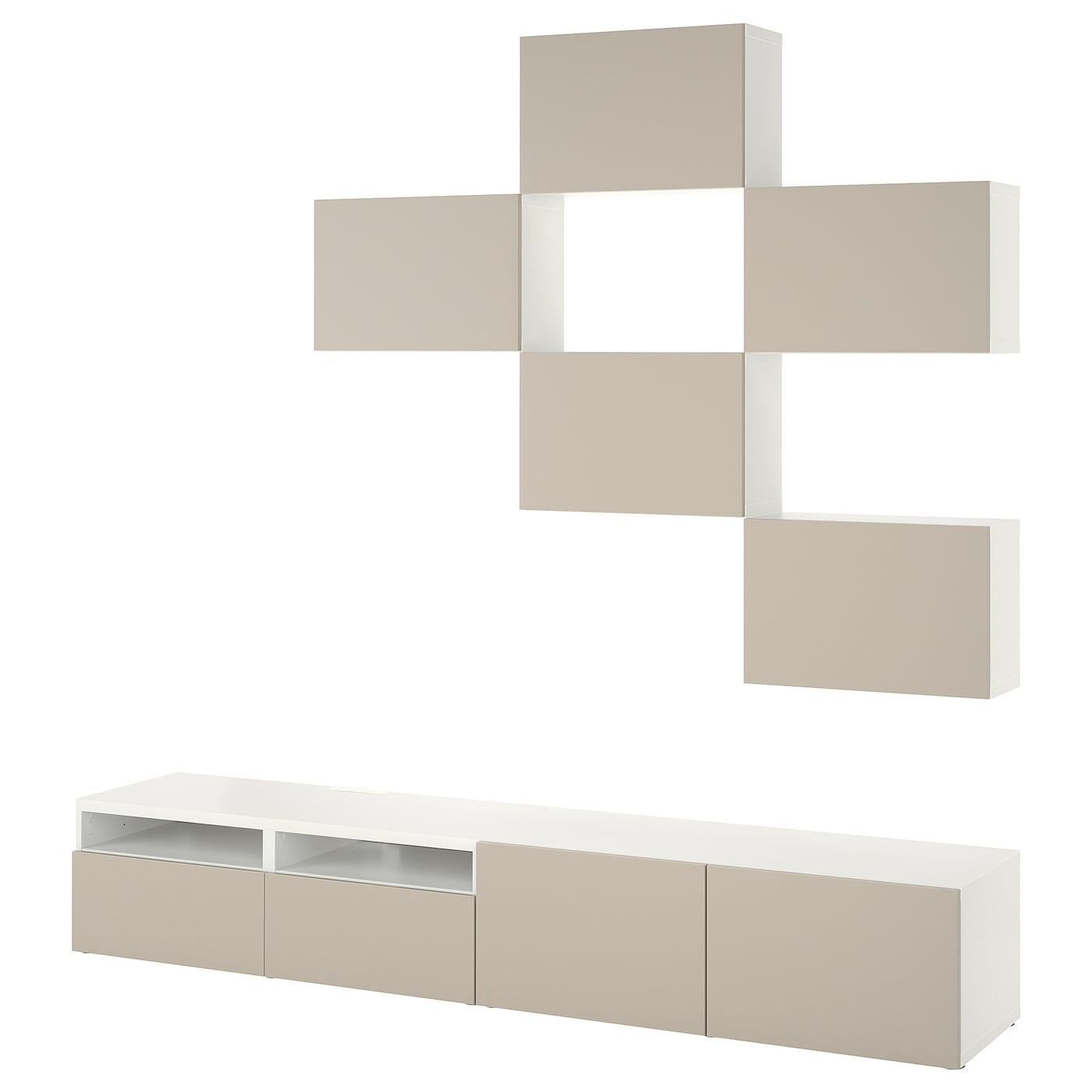 IKEA BESTÅ szafka pod TV, biały Lappviken/jasny szarobeżowy, 240x42x230 cm