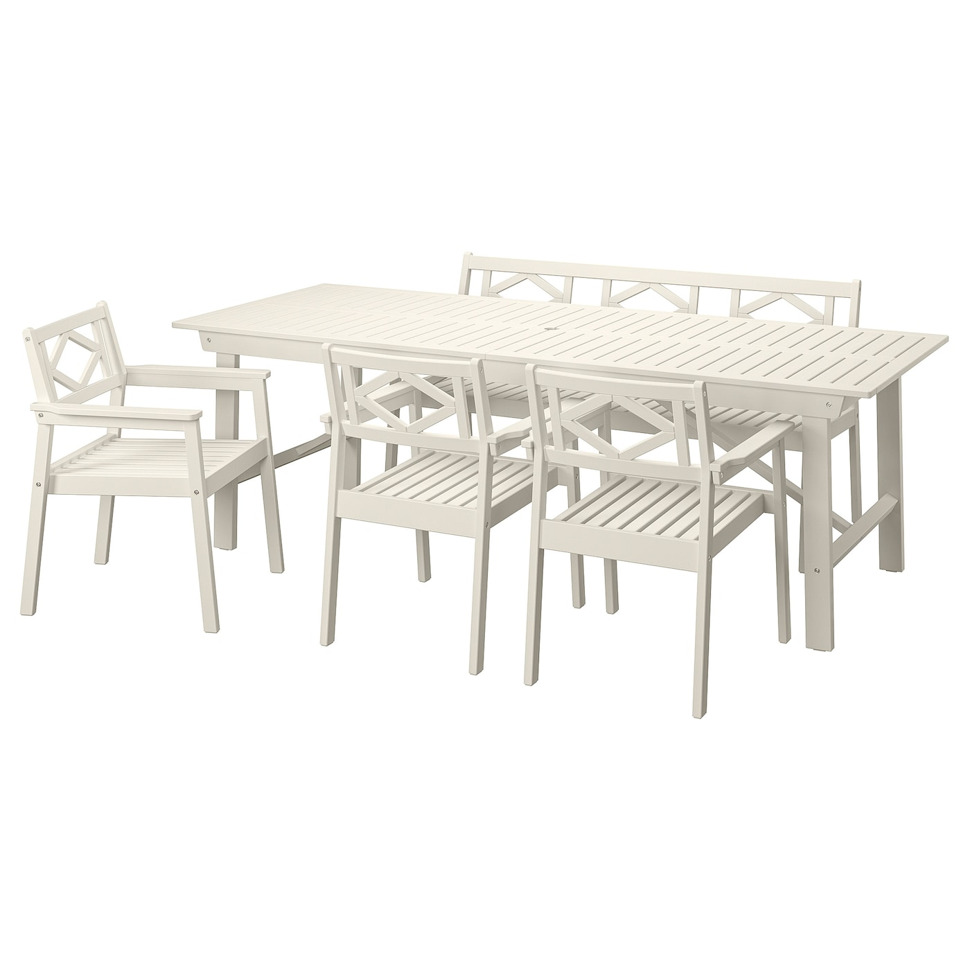 IKEA BONDHOLMEN stół+3 krzesła z podłok.+ława, ogr, Bondholmen biały/beżowy