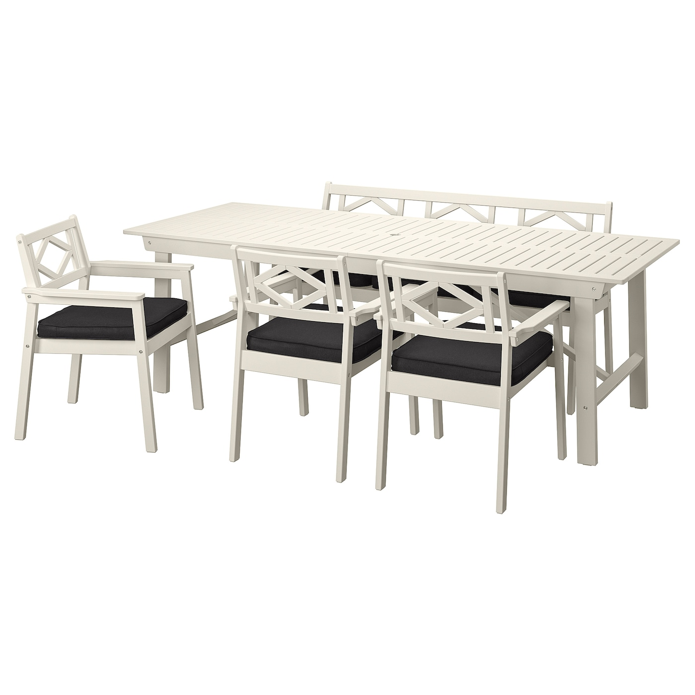 IKEA BONDHOLMEN stół+3 krzesła z podłok.+ława, ogr, Bondholmen biały/beżowy/Järpön/Duvholmen antracyt