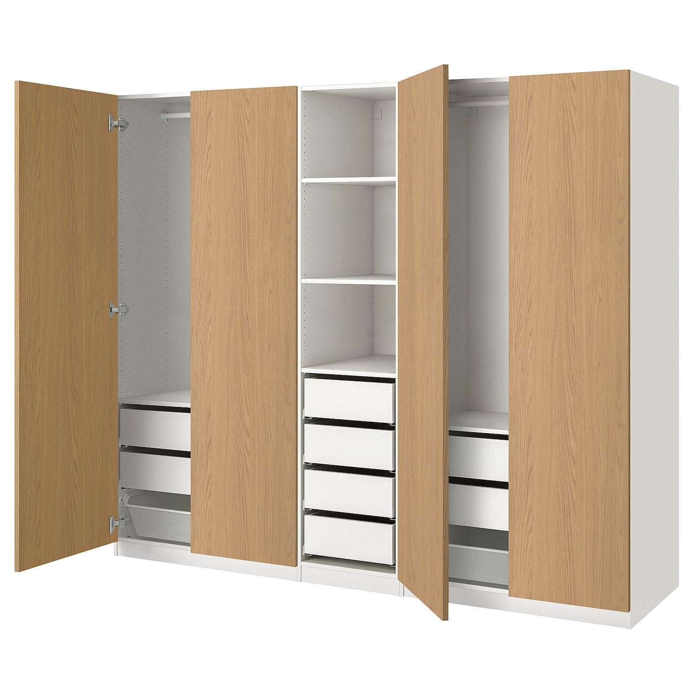 IKEA PAX / STORKLINTA kombinacja szafy, biały/imit. dębu, 250x58x201 cm