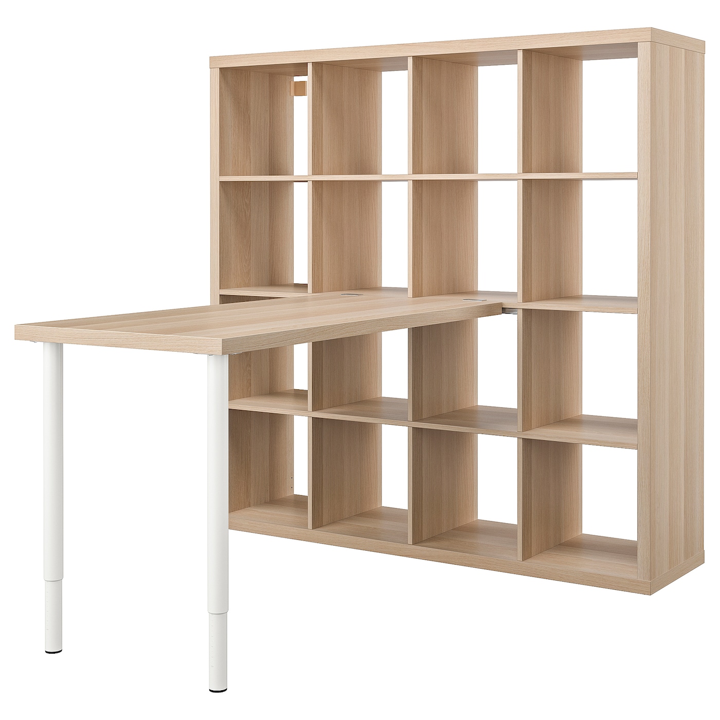 IKEA KALLAX / LAGKAPTEN biurko, biały/imitacja dębu bejcowanego na biało, 147x159x147 cm