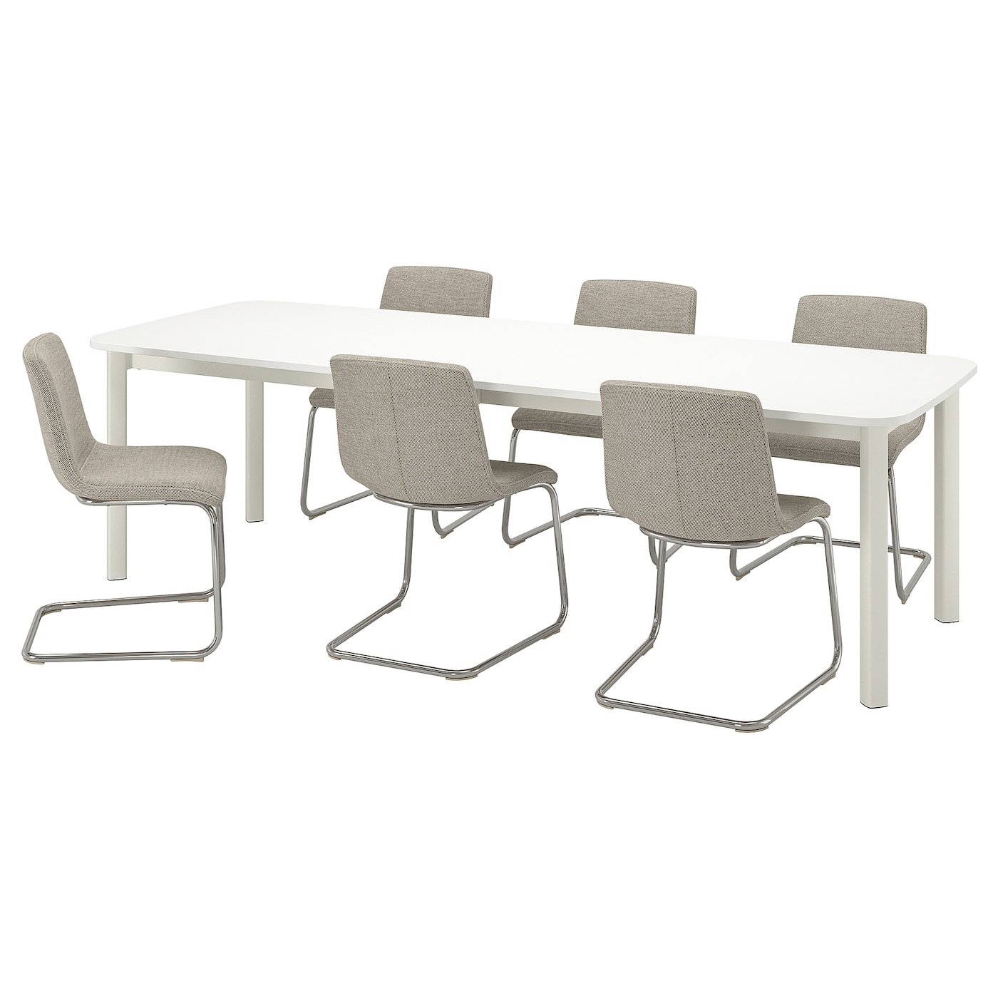 IKEA STRANDTORP / LUSTEBO stół i 6 krzeseł, biały chrom/Viarp beż/brąz, 150/260 cm