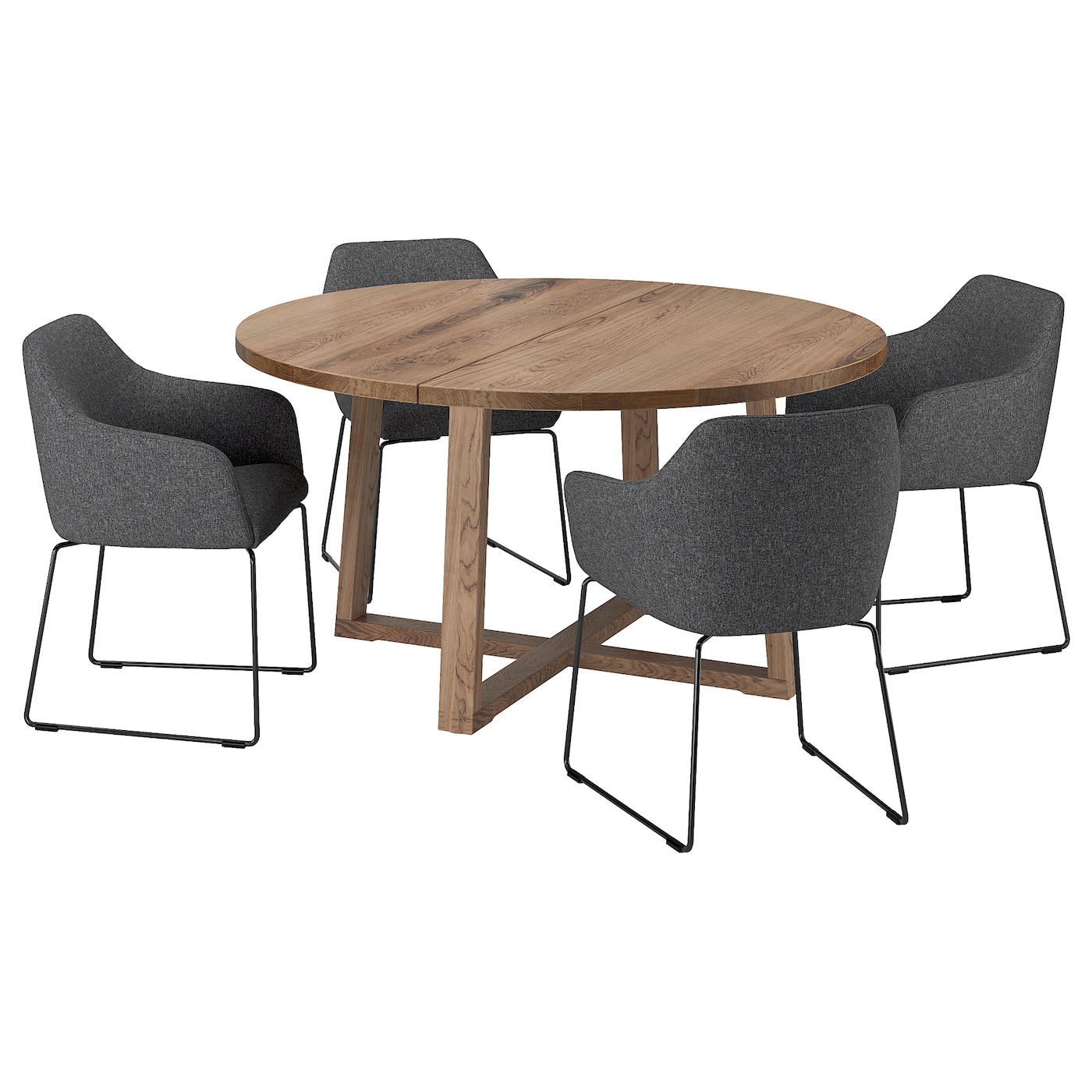 IKEA MÖRBYLÅNGA / TOSSBERG stół i 4 krzesła, okl dęb brązowa bejca/Gunnared ciemnoszary czarny, 145 cm