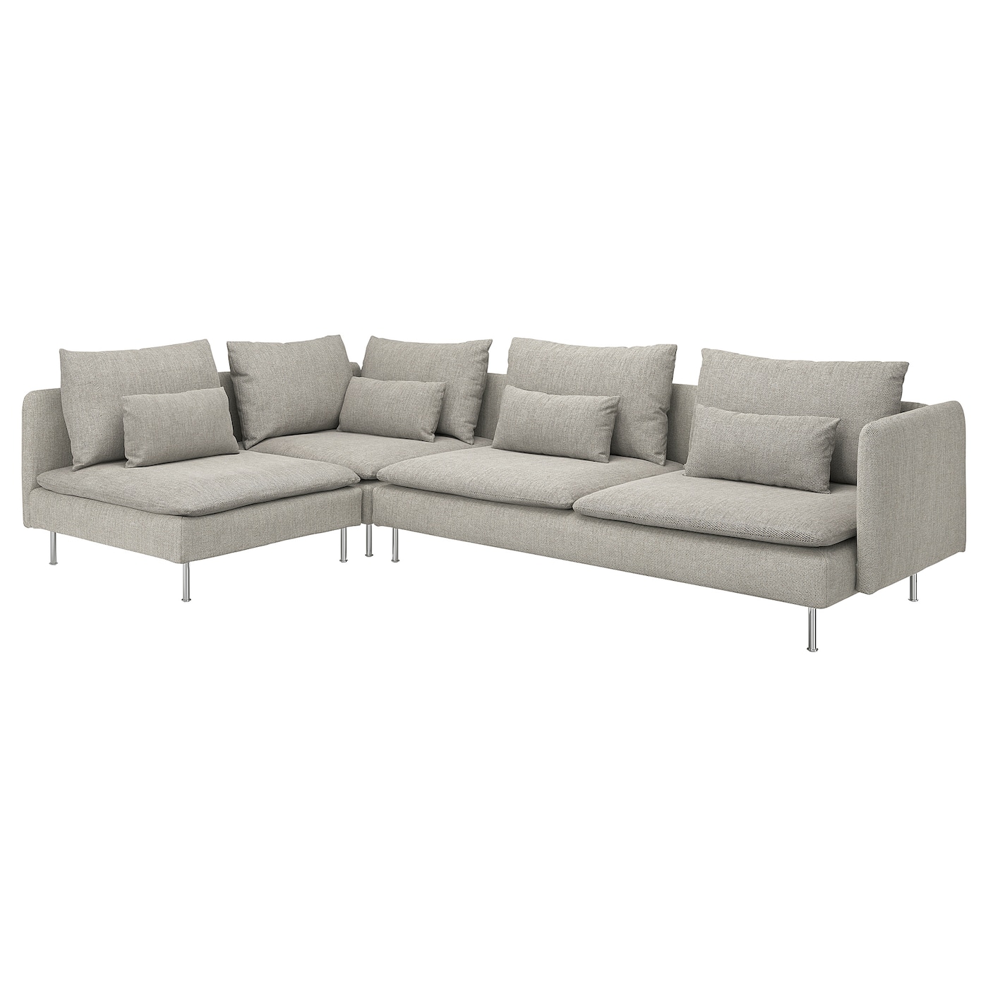 IKEA SÖDERHAMN sofa narożna 4-osobowa, z otwartym końcem/Viarp beż/brąz, Wysokość z poduchami oparcia: 83 cm