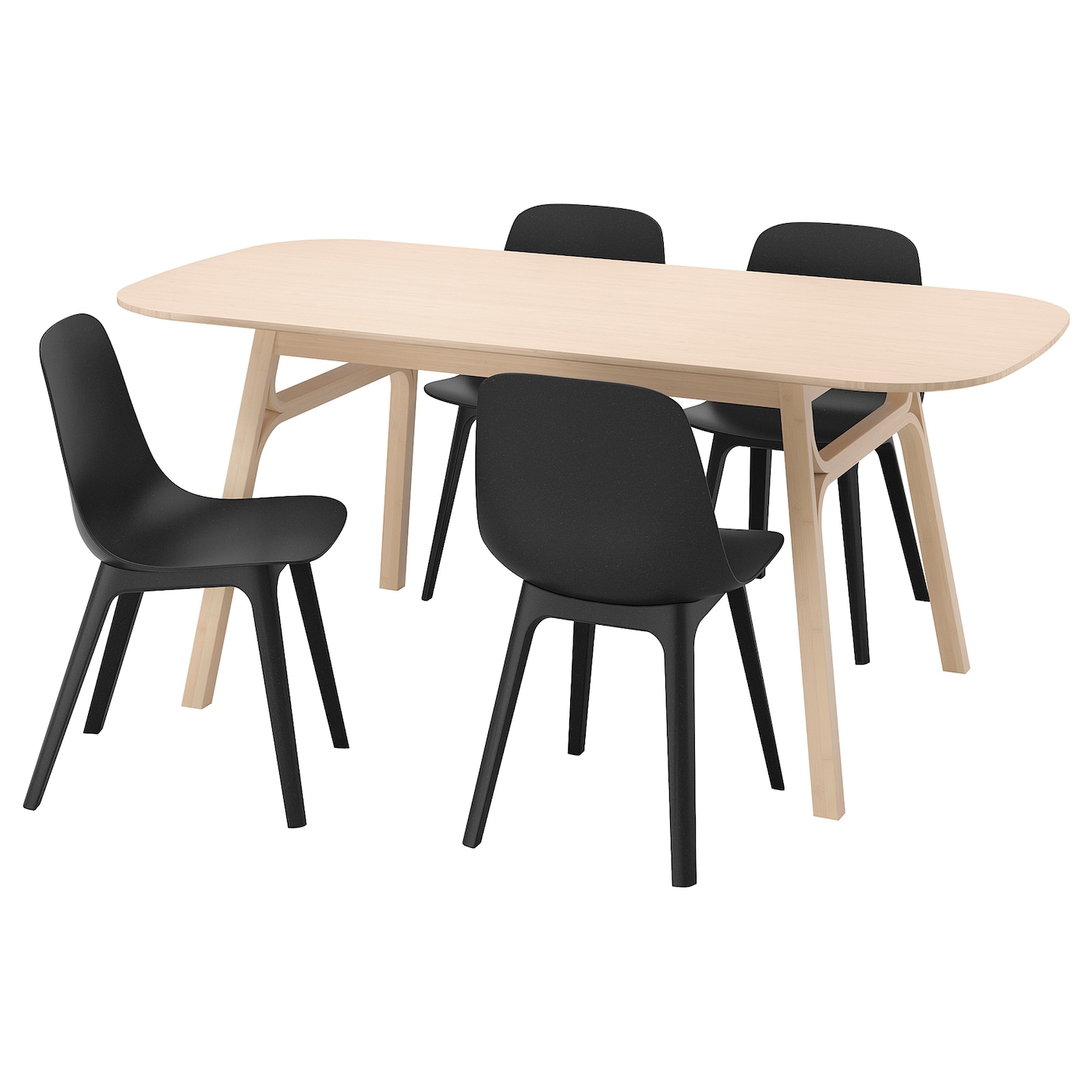 IKEA VOXLÖV / ODGER stół i 4 krzesła, bambus/antracyt, 180x90 cm
