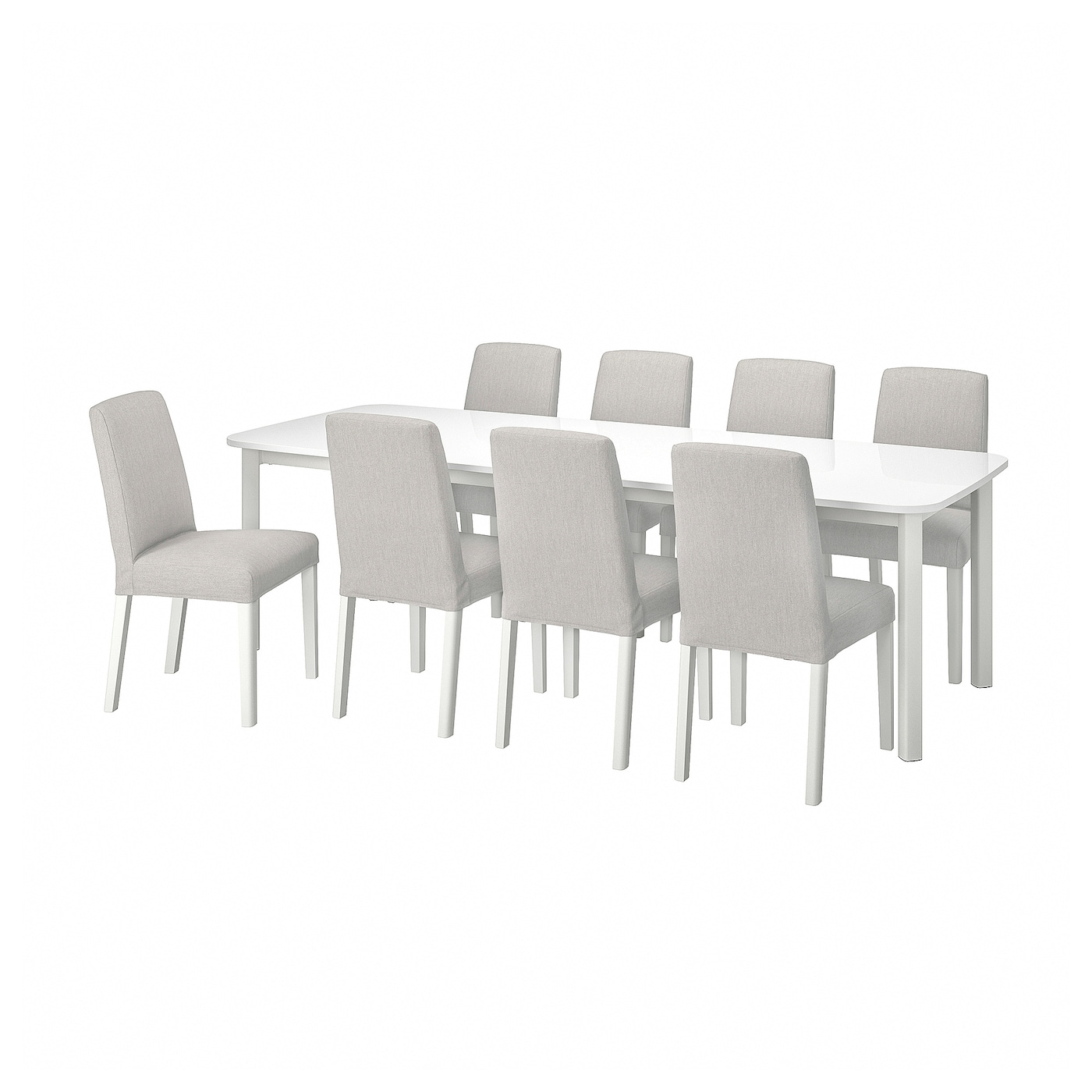 IKEA STRANDTORP / BERGMUND stół i 8 krzeseł, biały/Orsta jasnoszary, 150/205/260 cm