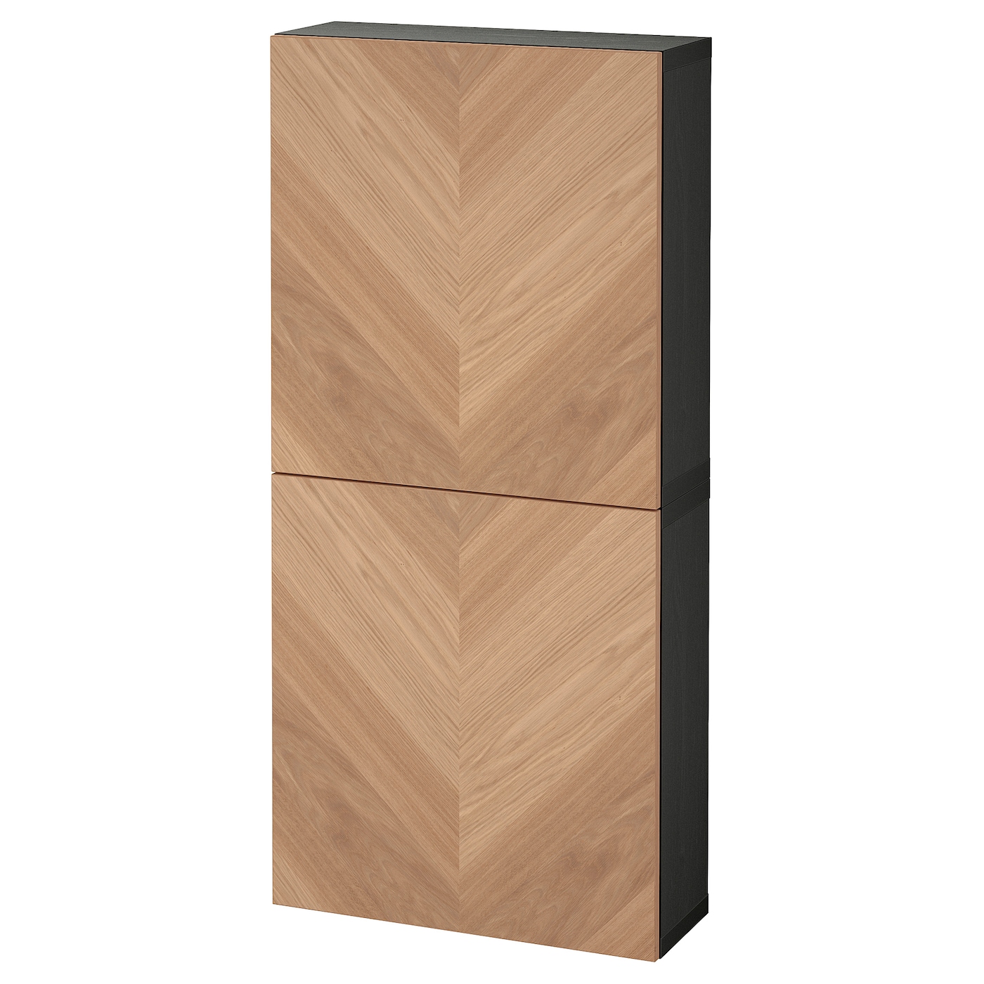 IKEA BESTÅ szafka śc/2 drzwi, czarnybrąz/Hedeviken okl dęb, 60x22x128 cm